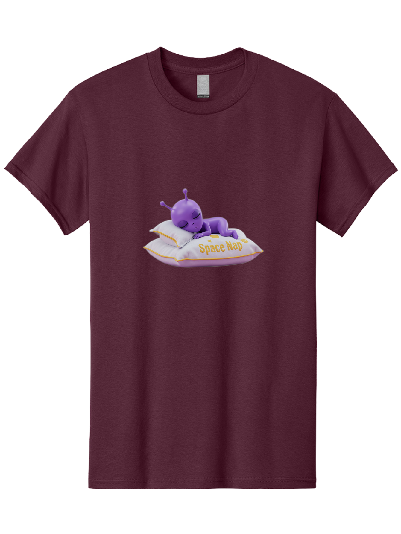 Space-Nap Men'S Graphic Tee, 100% Cotton, Comfortable Casual Summer Wear, Machine Washable, Purple Alien Sleeping On Pillow, Space Nap, Cartoon Character, 3D Illustration, Funny Alien, Resting In Space, Cute Extraterrestrial, Bad673