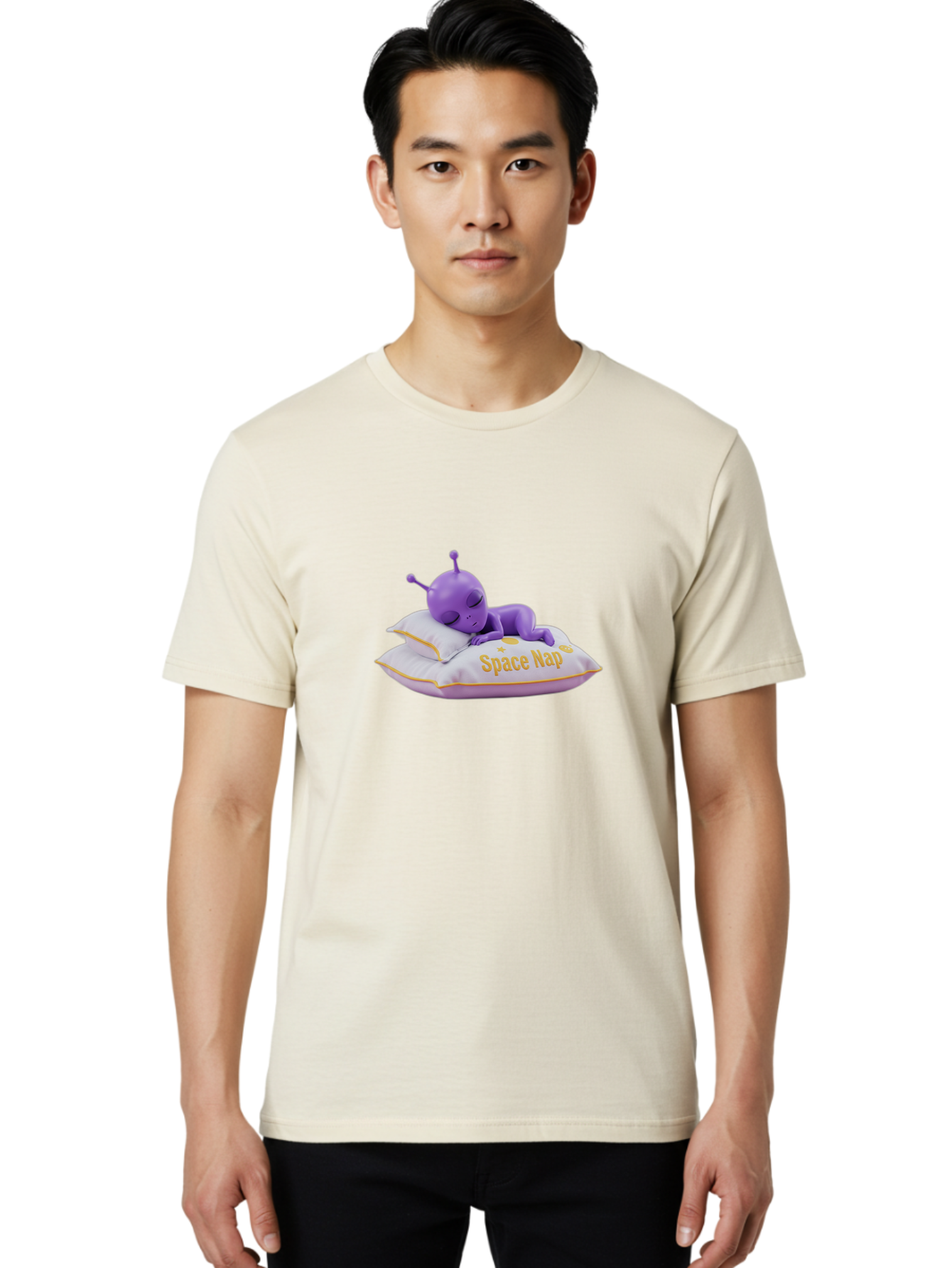 Space-Nap Men'S Graphic Tee, 100% Cotton, Comfortable Casual Summer Wear, Machine Washable, Purple Alien Sleeping On Pillow, Space Nap, Cartoon Character, 3D Illustration, Funny Alien, Resting In Space, Cute Extraterrestrial, Bad673 30
