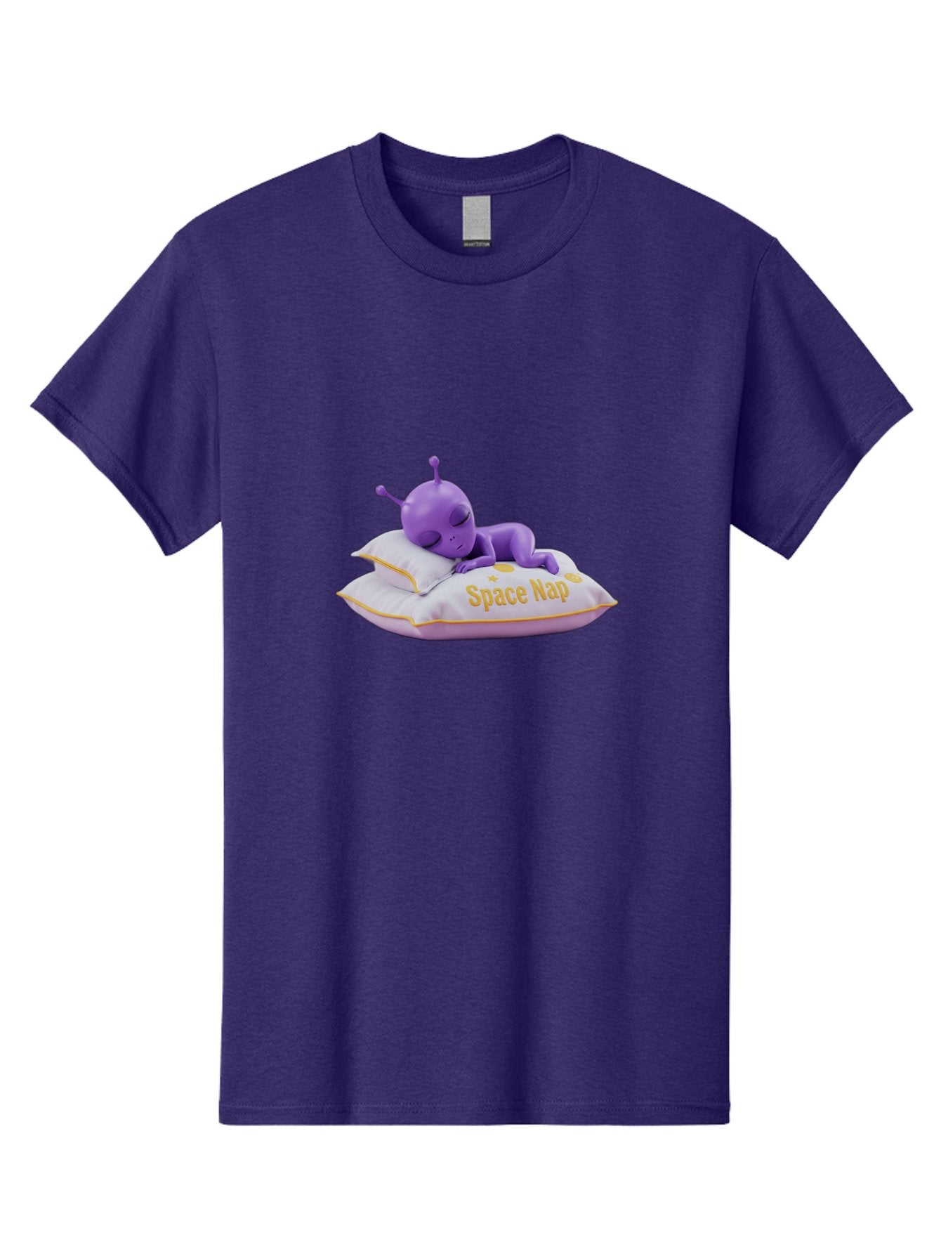 Space-Nap Men'S Graphic Tee, 100% Cotton, Comfortable Casual Summer Wear, Machine Washable, Purple Alien Sleeping On Pillow, Space Nap, Cartoon Character, 3D Illustration, Funny Alien, Resting In Space, Cute Extraterrestrial, Bad673 12