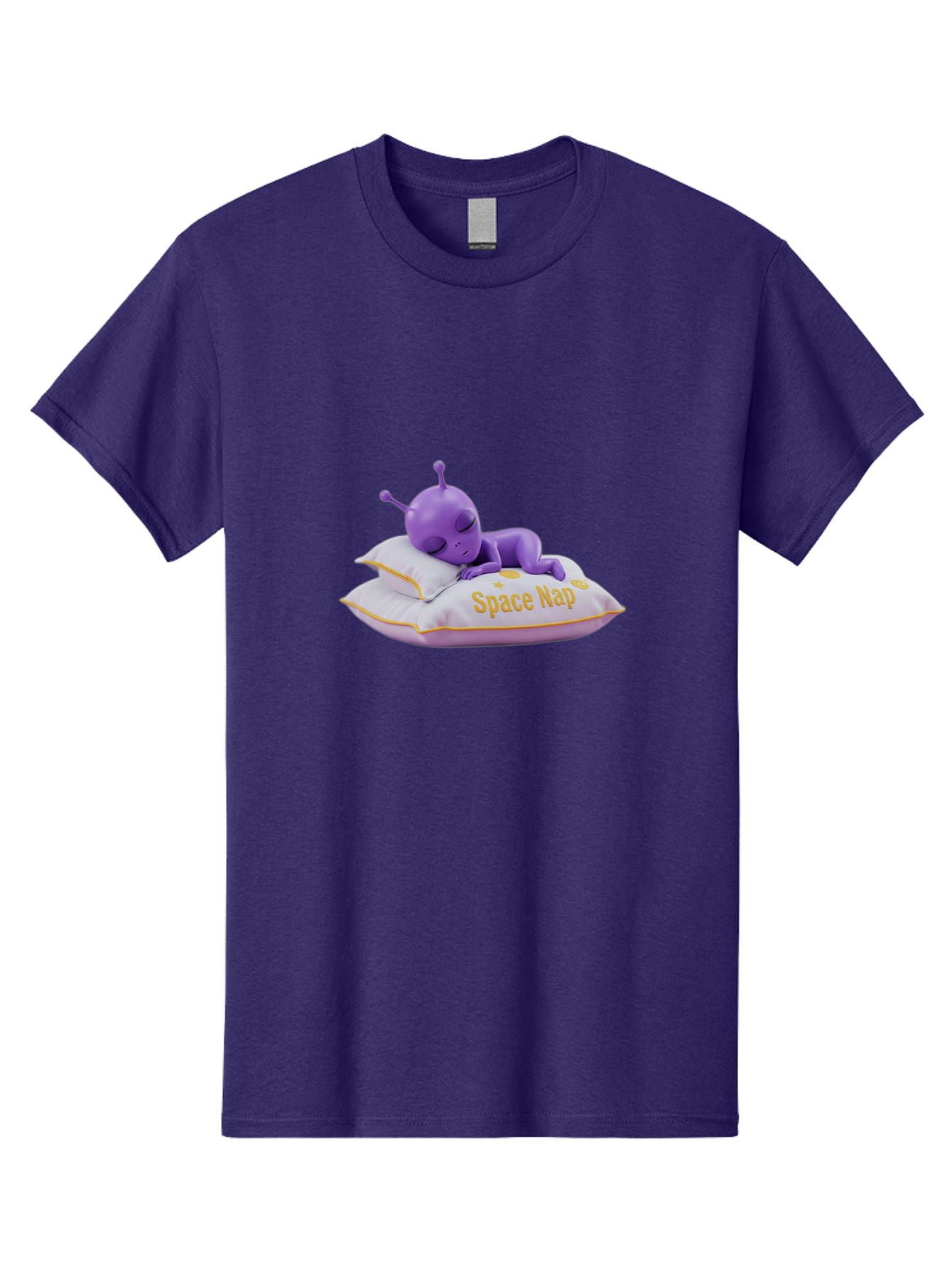 Space-Nap Men'S Graphic Tee, 100% Cotton, Comfortable Casual Summer Wear, Machine Washable, Purple Alien Sleeping On Pillow, Space Nap, Cartoon Character, 3D Illustration, Funny Alien, Resting In Space, Cute Extraterrestrial, Bad673 3