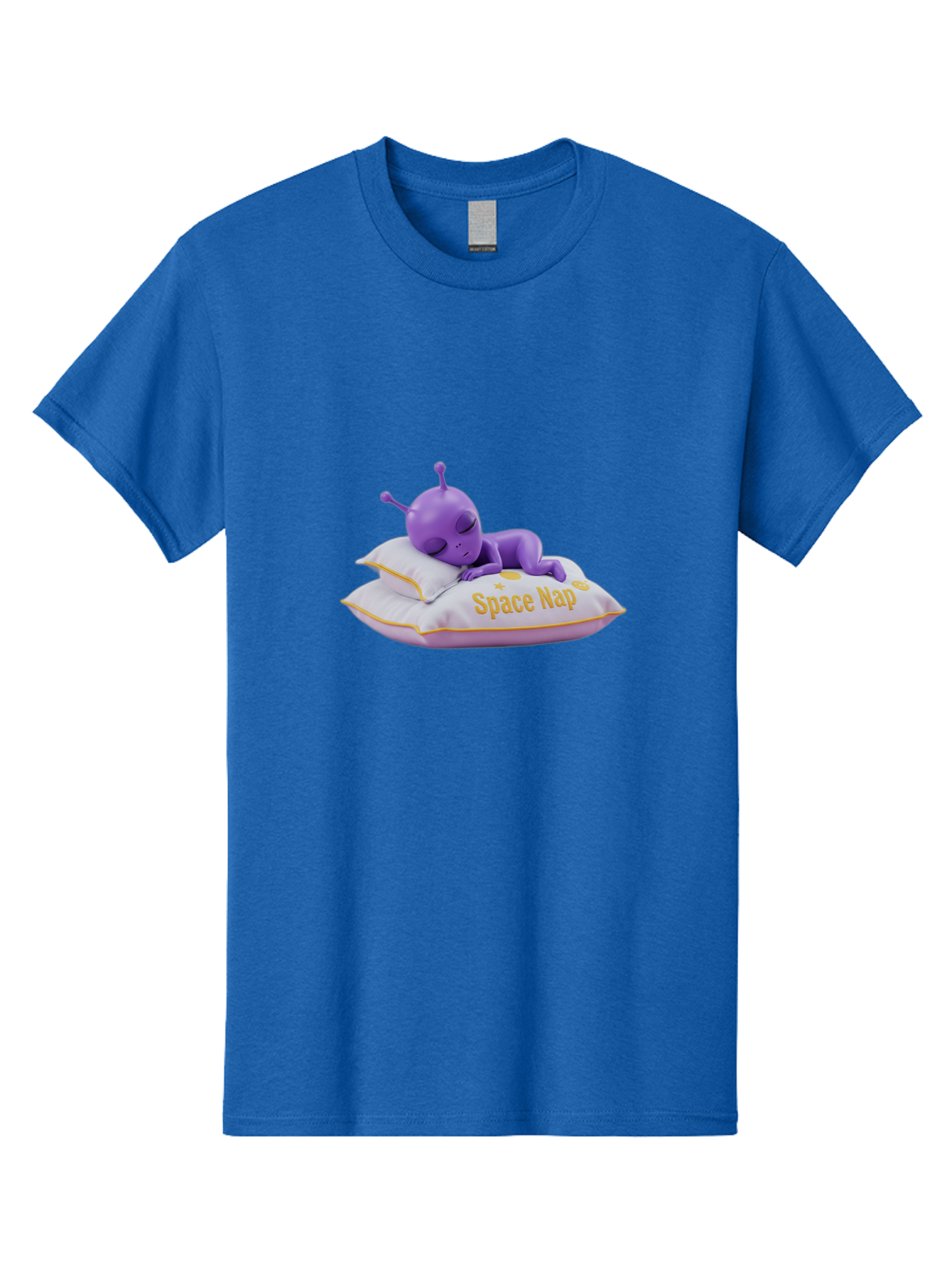 Space-Nap Men'S Graphic Tee, 100% Cotton, Comfortable Casual Summer Wear, Machine Washable, Purple Alien Sleeping On Pillow, Space Nap, Cartoon Character, 3D Illustration, Funny Alien, Resting In Space, Cute Extraterrestrial, Bad673