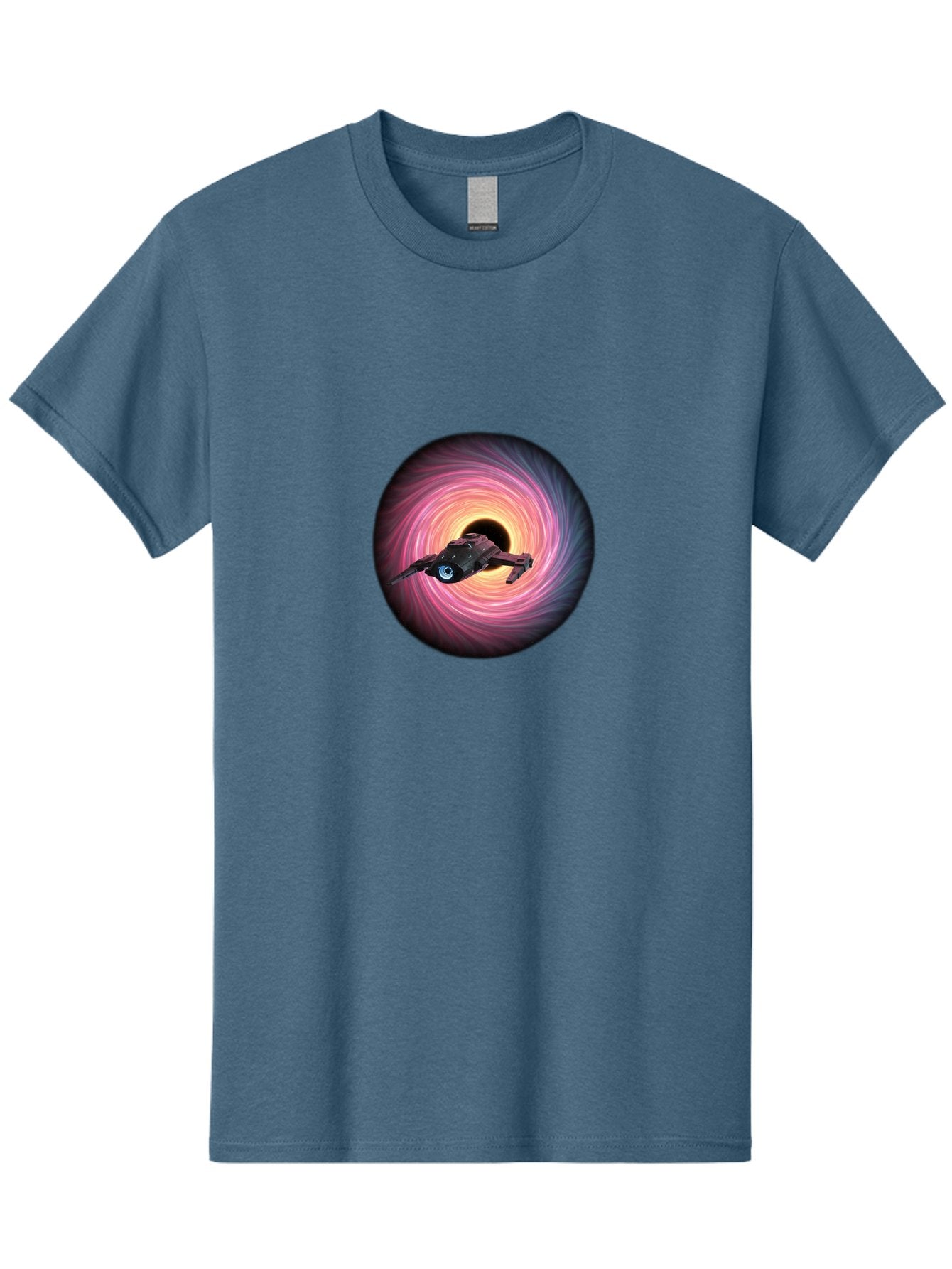 Spaceship-Flying-Into-Swirling-Vortex Men'S Graphic Tee, 100% Cotton, Comfortable Casual Summer Wear, Machine Washable, Spaceship In A Vortex, Black Hole, Pink And Purple Swirl, Sci-Fi Scene, Futuristic, Space Travel, Intergalactic Journey, Bad675 11