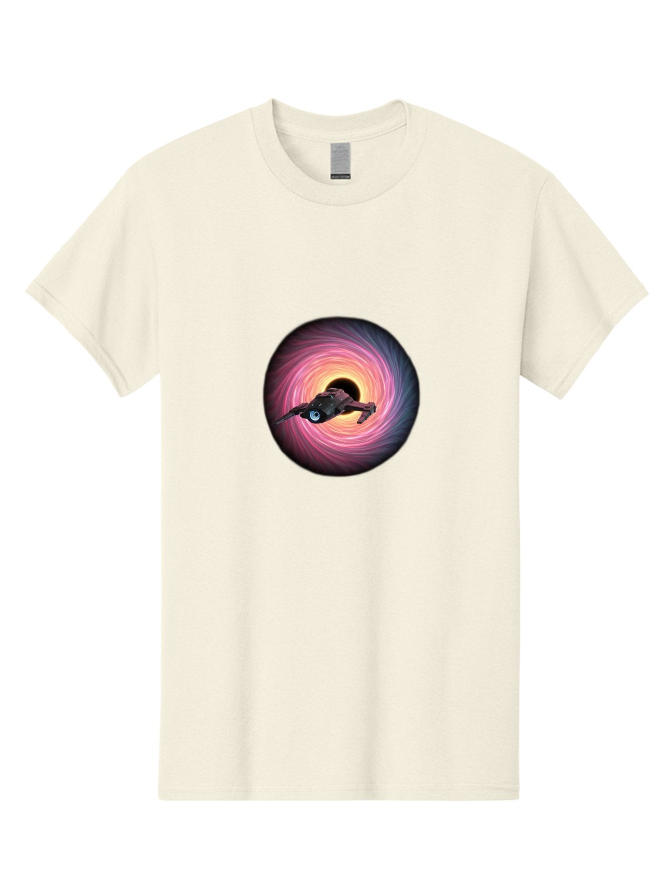 Spaceship-Flying-Into-Swirling-Vortex Men'S Graphic Tee, 100% Cotton, Comfortable Casual Summer Wear, Machine Washable, Spaceship In A Vortex, Black Hole, Pink And Purple Swirl, Sci-Fi Scene, Futuristic, Space Travel, Intergalactic Journey, Bad675 6