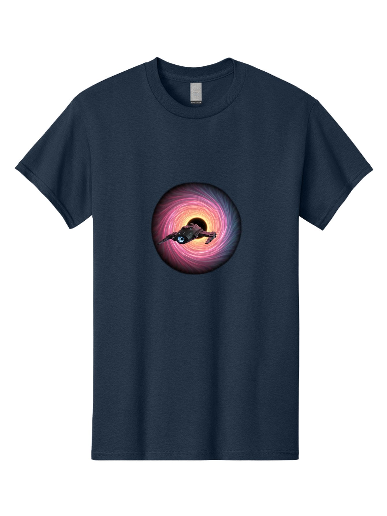 Spaceship-Flying-Into-Swirling-Vortex Men'S Graphic Tee, 100% Cotton, Comfortable Casual Summer Wear, Machine Washable, Spaceship In A Vortex, Black Hole, Pink And Purple Swirl, Sci-Fi Scene, Futuristic, Space Travel, Intergalactic Journey, Bad675 9