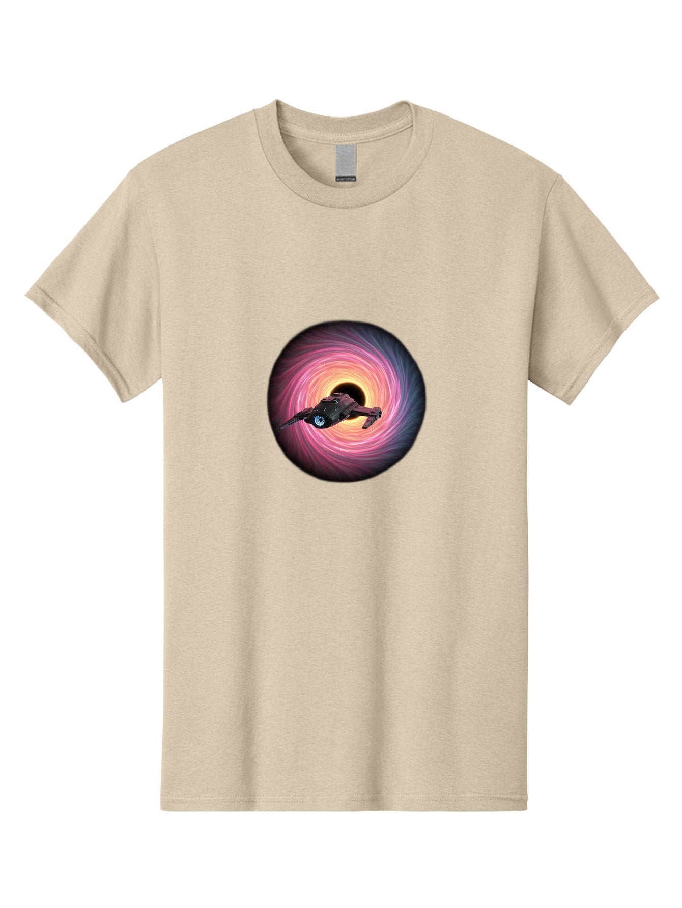 Spaceship-Flying-Into-Swirling-Vortex Men'S Graphic Tee, 100% Cotton, Comfortable Casual Summer Wear, Machine Washable, Spaceship In A Vortex, Black Hole, Pink And Purple Swirl, Sci-Fi Scene, Futuristic, Space Travel, Intergalactic Journey, Bad675 8