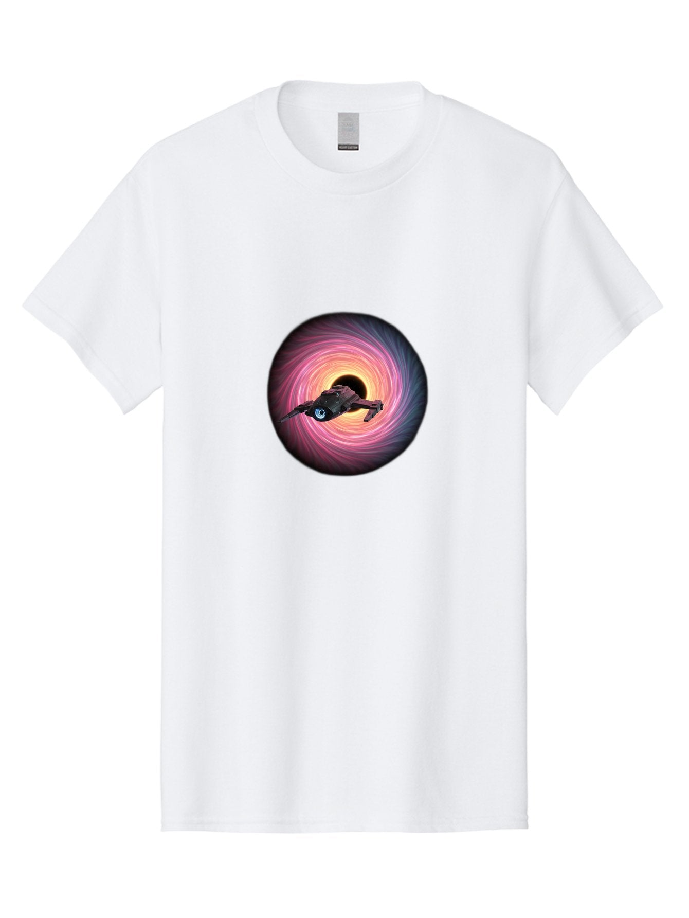 Spaceship-Flying-Into-Swirling-Vortex Men'S Graphic Tee, 100% Cotton, Comfortable Casual Summer Wear, Machine Washable, Spaceship In A Vortex, Black Hole, Pink And Purple Swirl, Sci-Fi Scene, Futuristic, Space Travel, Intergalactic Journey, Bad675 12