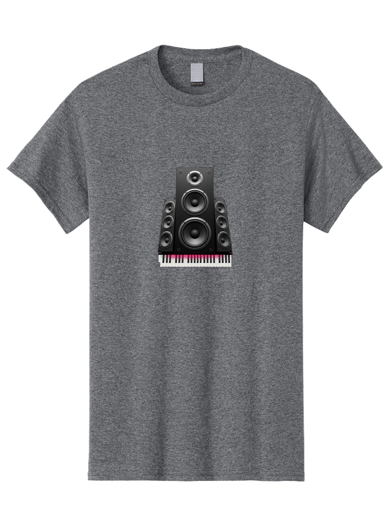 Speakers-And-Piano-Keys Men'S Graphic Tee, 100% Cotton, Comfortable Casual Summer Wear, Machine Washable, Speaker System, Audio Equipment, Sound Technology, Music Production, Home Theater, Sound Waves, Music Keys, Piano Keyboard, Bad677 4