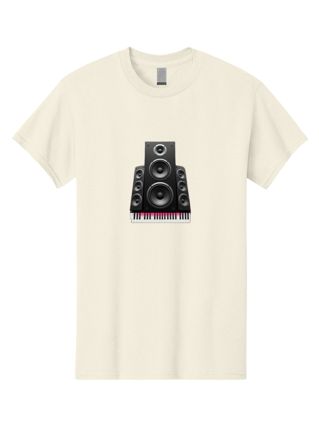 Speakers-And-Piano-Keys Men'S Graphic Tee, 100% Cotton, Comfortable Casual Summer Wear, Machine Washable, Speaker System, Audio Equipment, Sound Technology, Music Production, Home Theater, Sound Waves, Music Keys, Piano Keyboard, Bad677