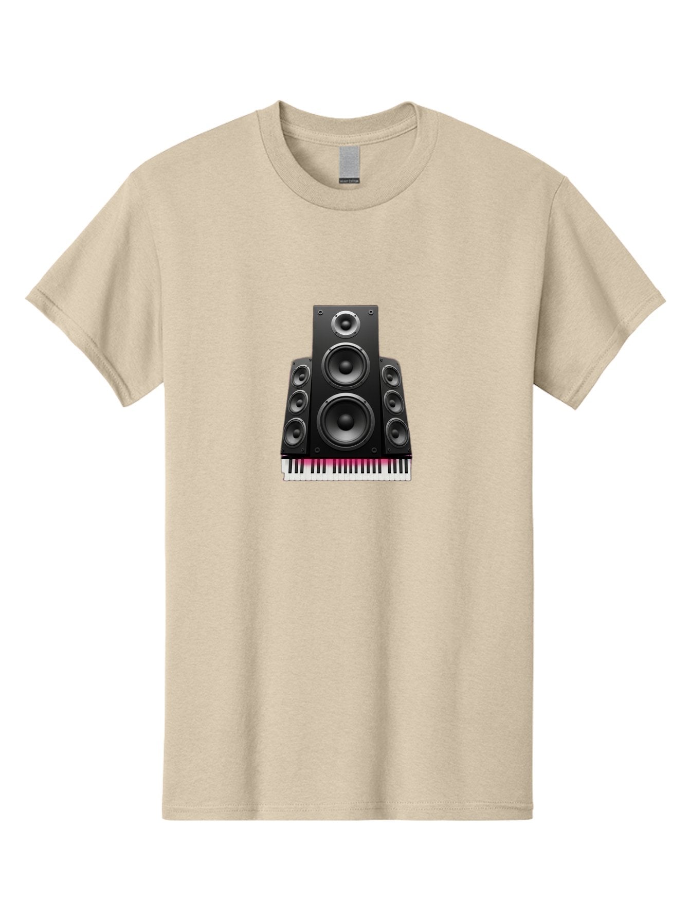 Speakers-And-Piano-Keys Men'S Graphic Tee, 100% Cotton, Comfortable Casual Summer Wear, Machine Washable, Speaker System, Audio Equipment, Sound Technology, Music Production, Home Theater, Sound Waves, Music Keys, Piano Keyboard, Bad677 7