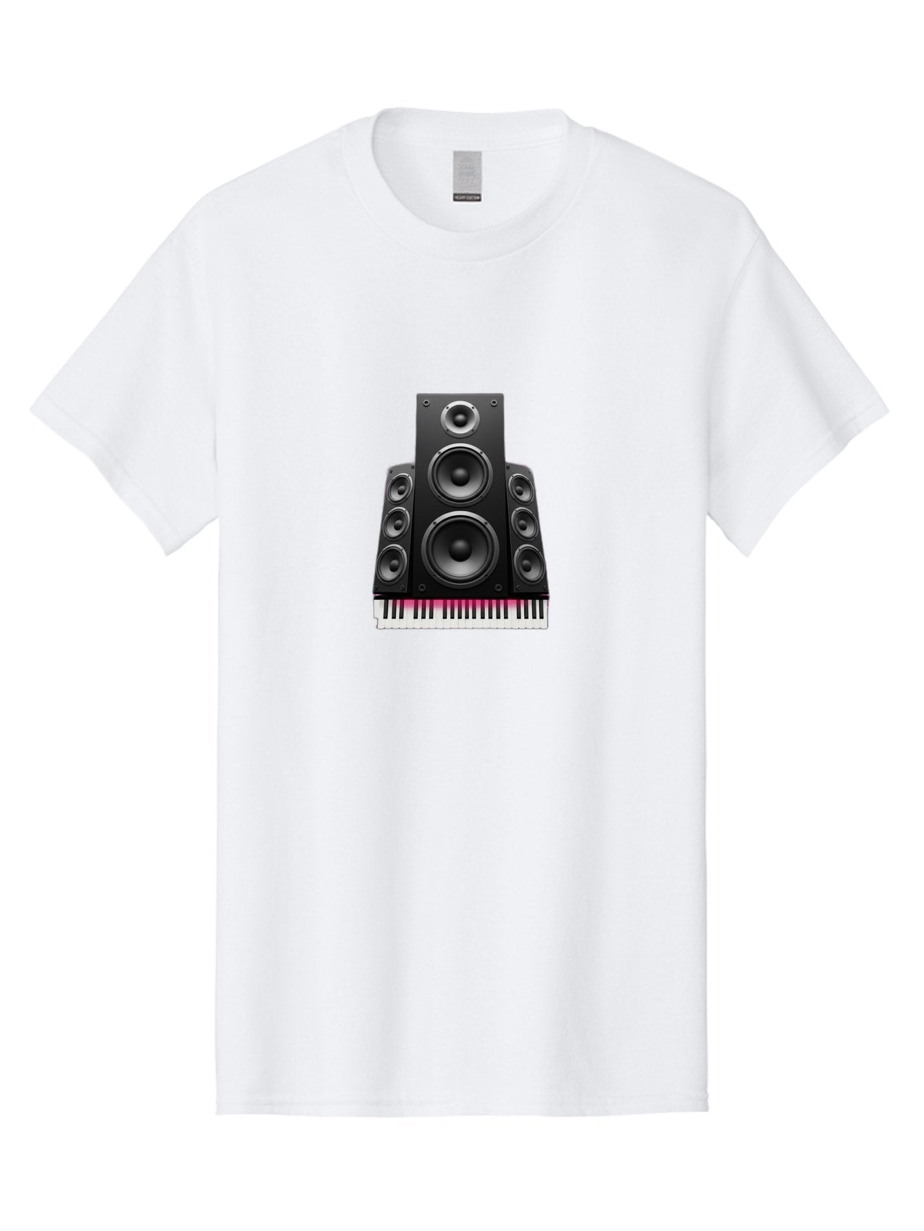 Speakers-And-Piano-Keys Men'S Graphic Tee, 100% Cotton, Comfortable Casual Summer Wear, Machine Washable, Speaker System, Audio Equipment, Sound Technology, Music Production, Home Theater, Sound Waves, Music Keys, Piano Keyboard, Bad677