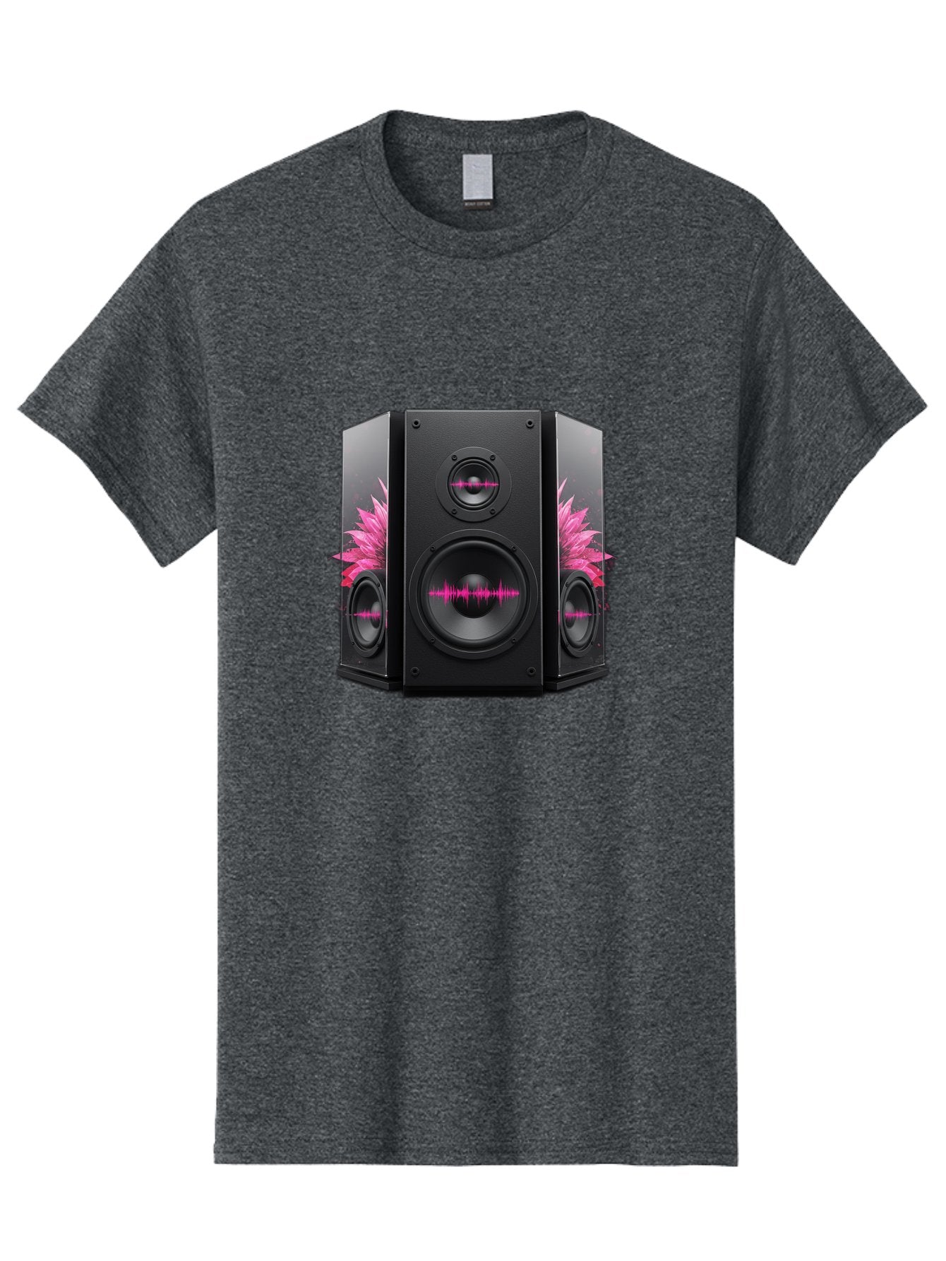 Speakers-With-Pink-Sound-Waves Men'S Graphic Tee, 100% Cotton, Comfortable Casual Summer Wear, Machine Washable, High-Quality Sound Systems, Sleek Designs, Speaker Customization, Vibrant Pink Graphics, Music Technology, Sound Waves Bad678 15