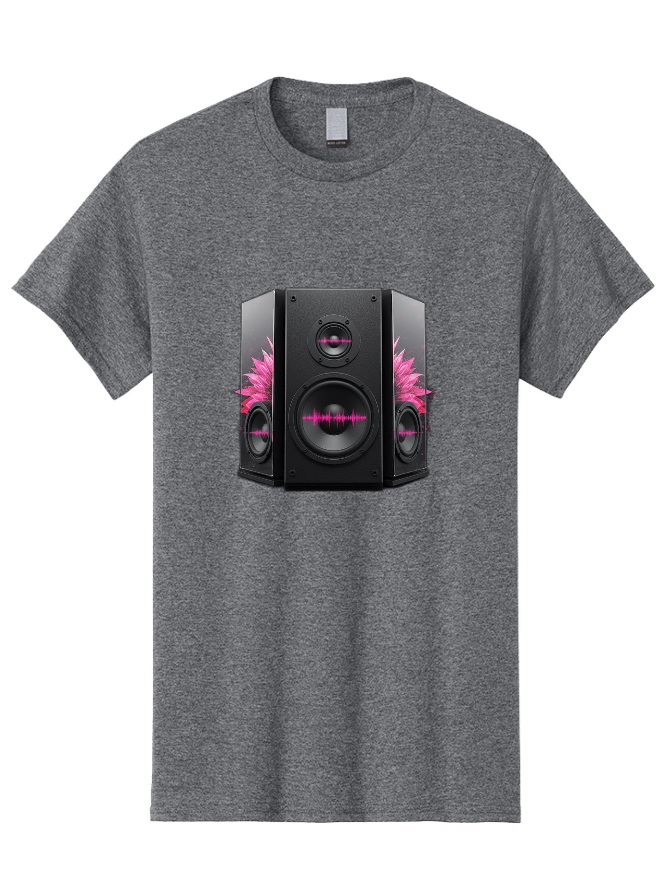 Speakers-With-Pink-Sound-Waves Men'S Graphic Tee, 100% Cotton, Comfortable Casual Summer Wear, Machine Washable, High-Quality Sound Systems, Sleek Designs, Speaker Customization, Vibrant Pink Graphics, Music Technology, Sound Waves Bad678 12