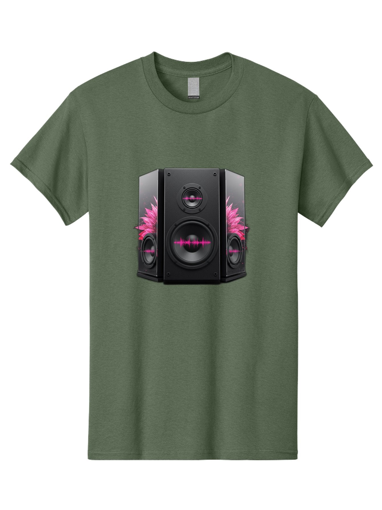Speakers-With-Pink-Sound-Waves Men'S Graphic Tee, 100% Cotton, Comfortable Casual Summer Wear, Machine Washable, High-Quality Sound Systems, Sleek Designs, Speaker Customization, Vibrant Pink Graphics, Music Technology, Sound Waves Bad678 8