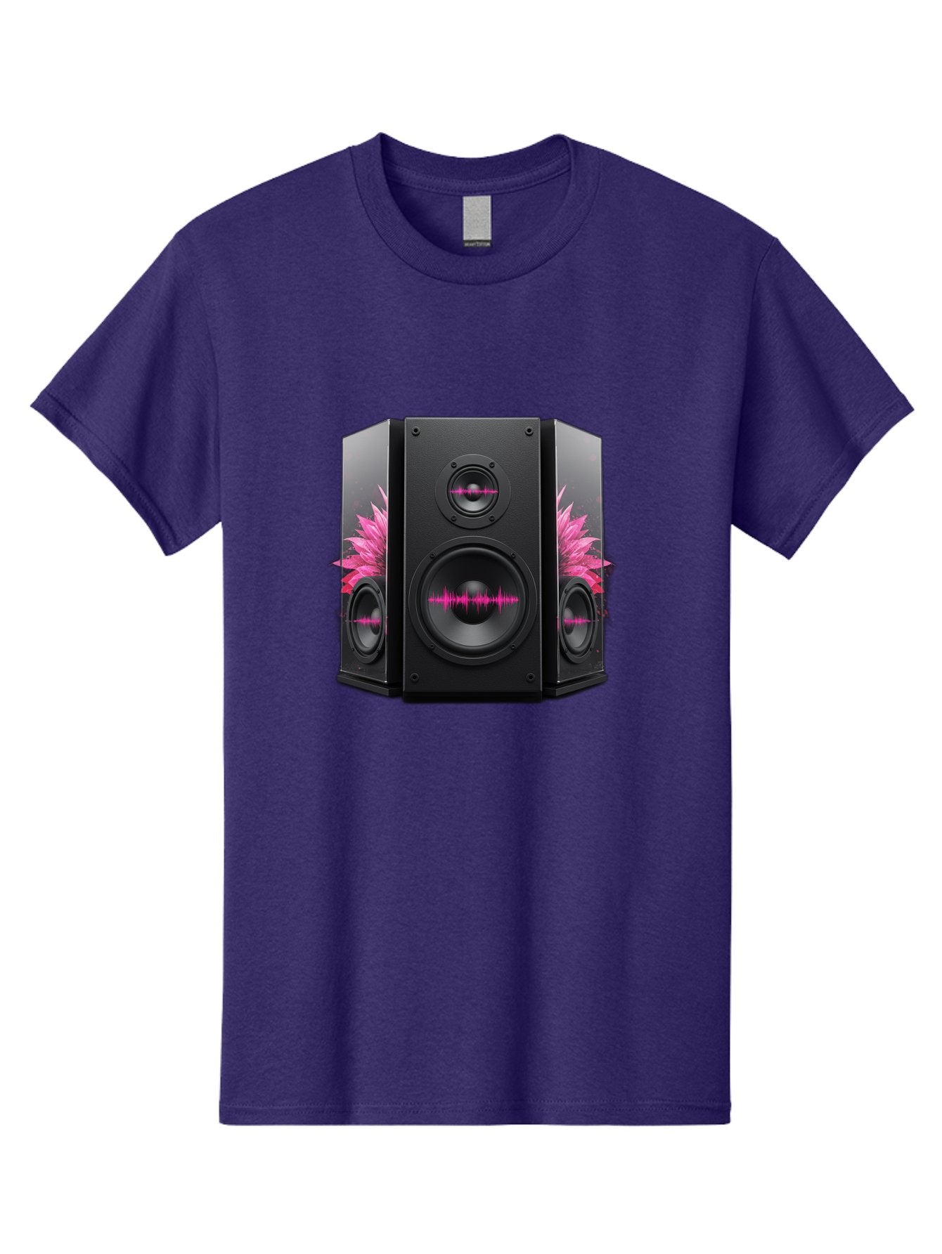 Speakers-With-Pink-Sound-Waves Men'S Graphic Tee, 100% Cotton, Comfortable Casual Summer Wear, Machine Washable, High-Quality Sound Systems, Sleek Designs, Speaker Customization, Vibrant Pink Graphics, Music Technology, Sound Waves Bad678 3