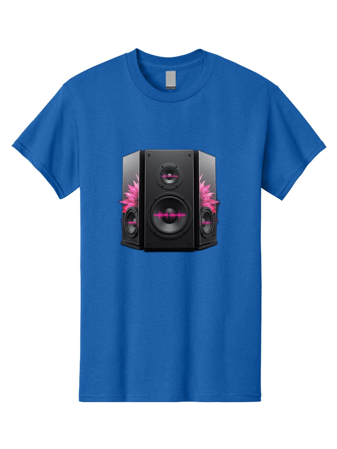 Speakers-With-Pink-Sound-Waves Men'S Graphic Tee, 100% Cotton, Comfortable Casual Summer Wear, Machine Washable, High-Quality Sound Systems, Sleek Designs, Speaker Customization, Vibrant Pink Graphics, Music Technology, Sound Waves Bad678 14
