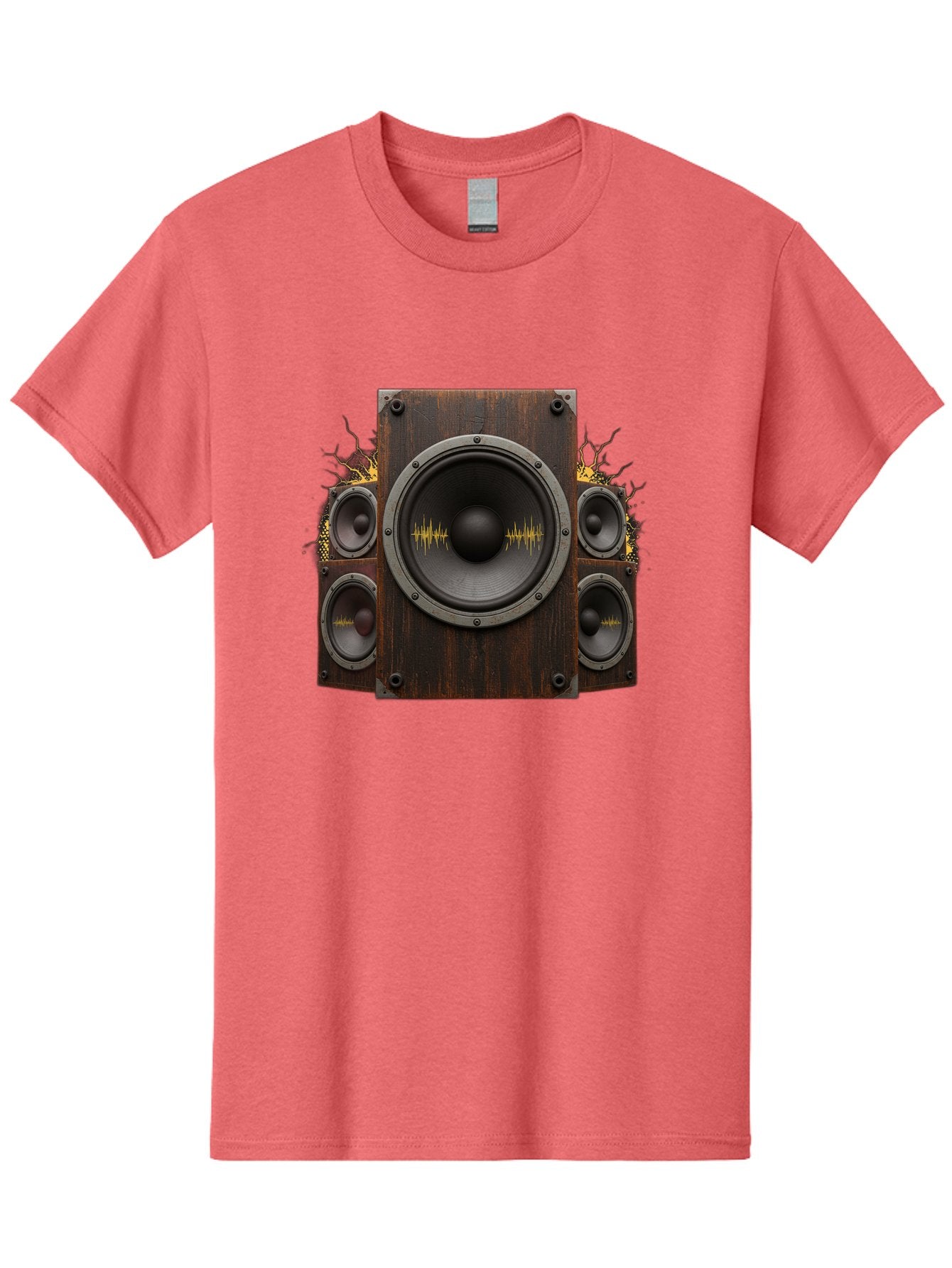 Speakers-With-Soundwaves Men'S Graphic Tee, 100% Cotton, Comfortable Casual Summer Wear, Machine Washable, Wooden Speakers, Sound Waves, Audio Equipment, Music Technology, Sound System, Vibrant Sound, Dynamic Audio Bad679 8