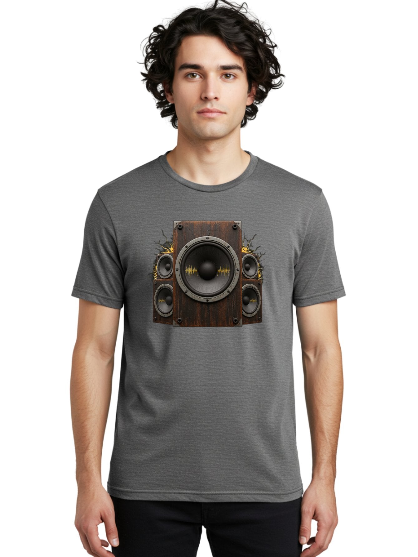 Speakers-With-Soundwaves Men'S Graphic Tee, 100% Cotton, Comfortable Casual Summer Wear, Machine Washable, Wooden Speakers, Sound Waves, Audio Equipment, Music Technology, Sound System, Vibrant Sound, Dynamic Audio Bad679 30