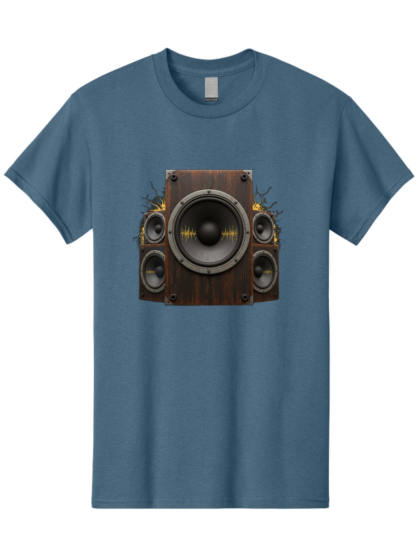 Speakers-With-Soundwaves Men'S Graphic Tee, 100% Cotton, Comfortable Casual Summer Wear, Machine Washable, Wooden Speakers, Sound Waves, Audio Equipment, Music Technology, Sound System, Vibrant Sound, Dynamic Audio Bad679