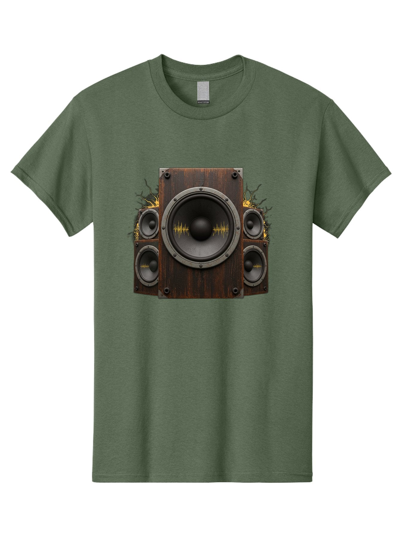 Speakers-With-Soundwaves Men'S Graphic Tee, 100% Cotton, Comfortable Casual Summer Wear, Machine Washable, Wooden Speakers, Sound Waves, Audio Equipment, Music Technology, Sound System, Vibrant Sound, Dynamic Audio Bad679