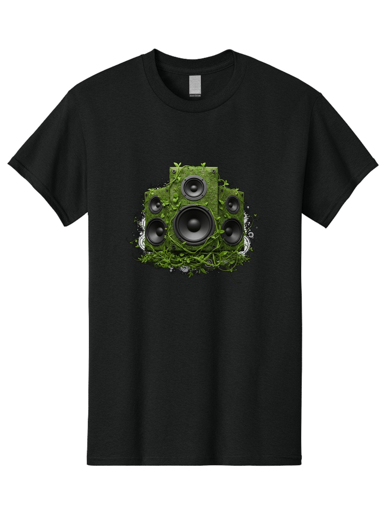 Speakers Men'S Graphic Tee, 100% Cotton, Comfortable Casual Summer Wear, Machine Washable, Grunge Sound System, Vintage Speaker, Overgrown With Vines, Eco-Friendly Audio, Retro Tech, Wild Outdoor Sound, Abstract Art Bad680 8