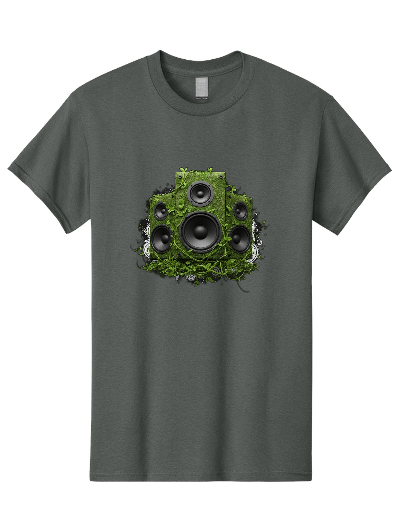 Speakers Men'S Graphic Tee, 100% Cotton, Comfortable Casual Summer Wear, Machine Washable, Grunge Sound System, Vintage Speaker, Overgrown With Vines, Eco-Friendly Audio, Retro Tech, Wild Outdoor Sound, Abstract Art Bad680 15