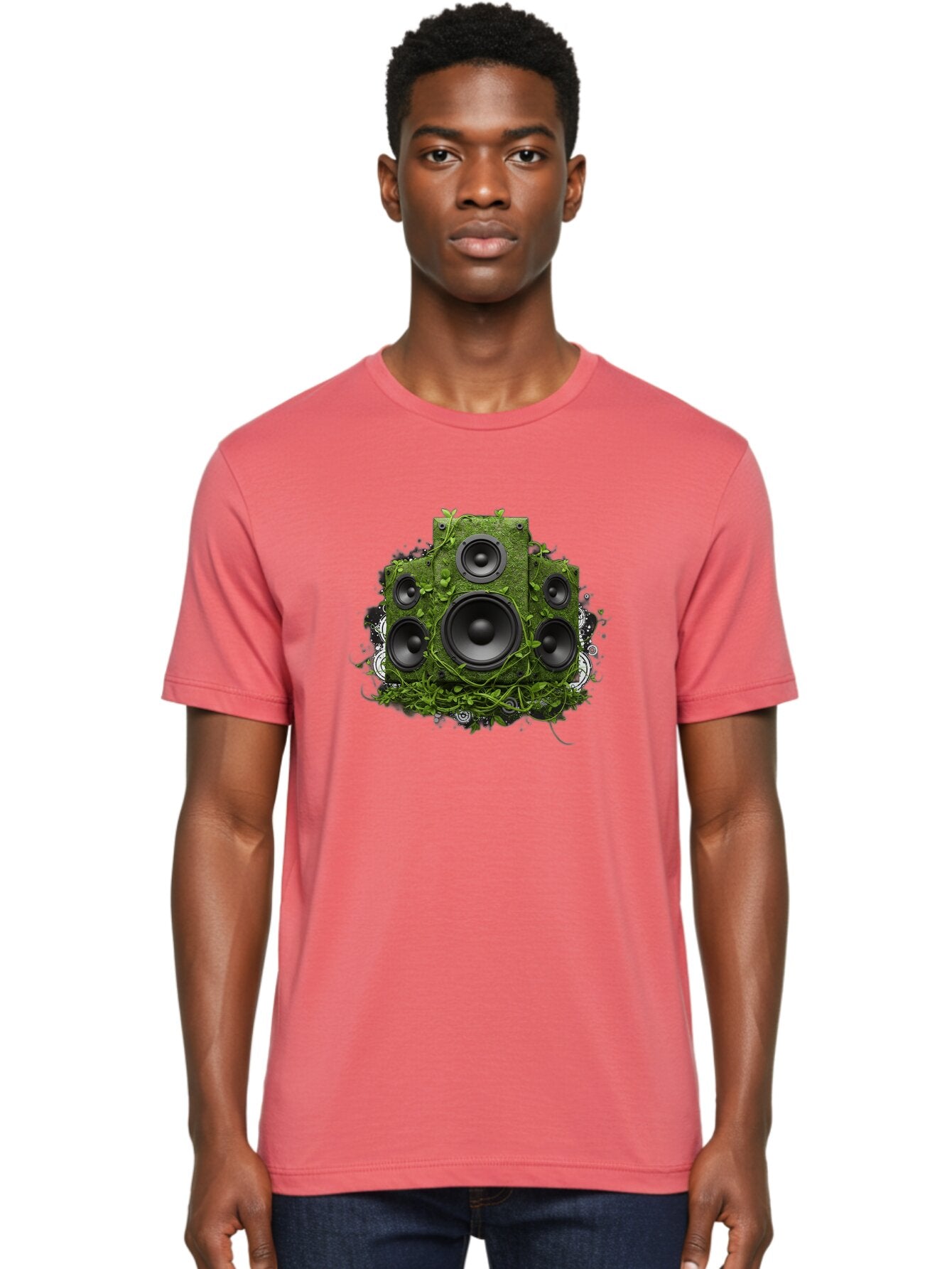 Speakers Men'S Graphic Tee, 100% Cotton, Comfortable Casual Summer Wear, Machine Washable, Grunge Sound System, Vintage Speaker, Overgrown With Vines, Eco-Friendly Audio, Retro Tech, Wild Outdoor Sound, Abstract Art Bad680 27