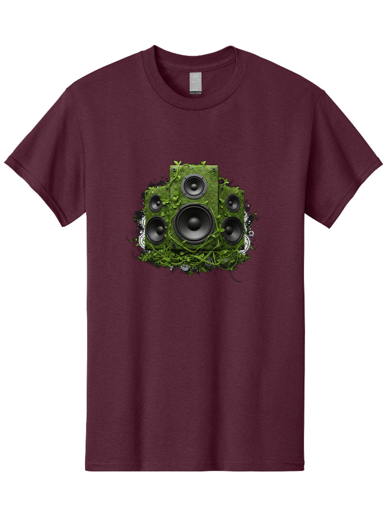 Speakers Men'S Graphic Tee, 100% Cotton, Comfortable Casual Summer Wear, Machine Washable, Grunge Sound System, Vintage Speaker, Overgrown With Vines, Eco-Friendly Audio, Retro Tech, Wild Outdoor Sound, Abstract Art Bad680 12