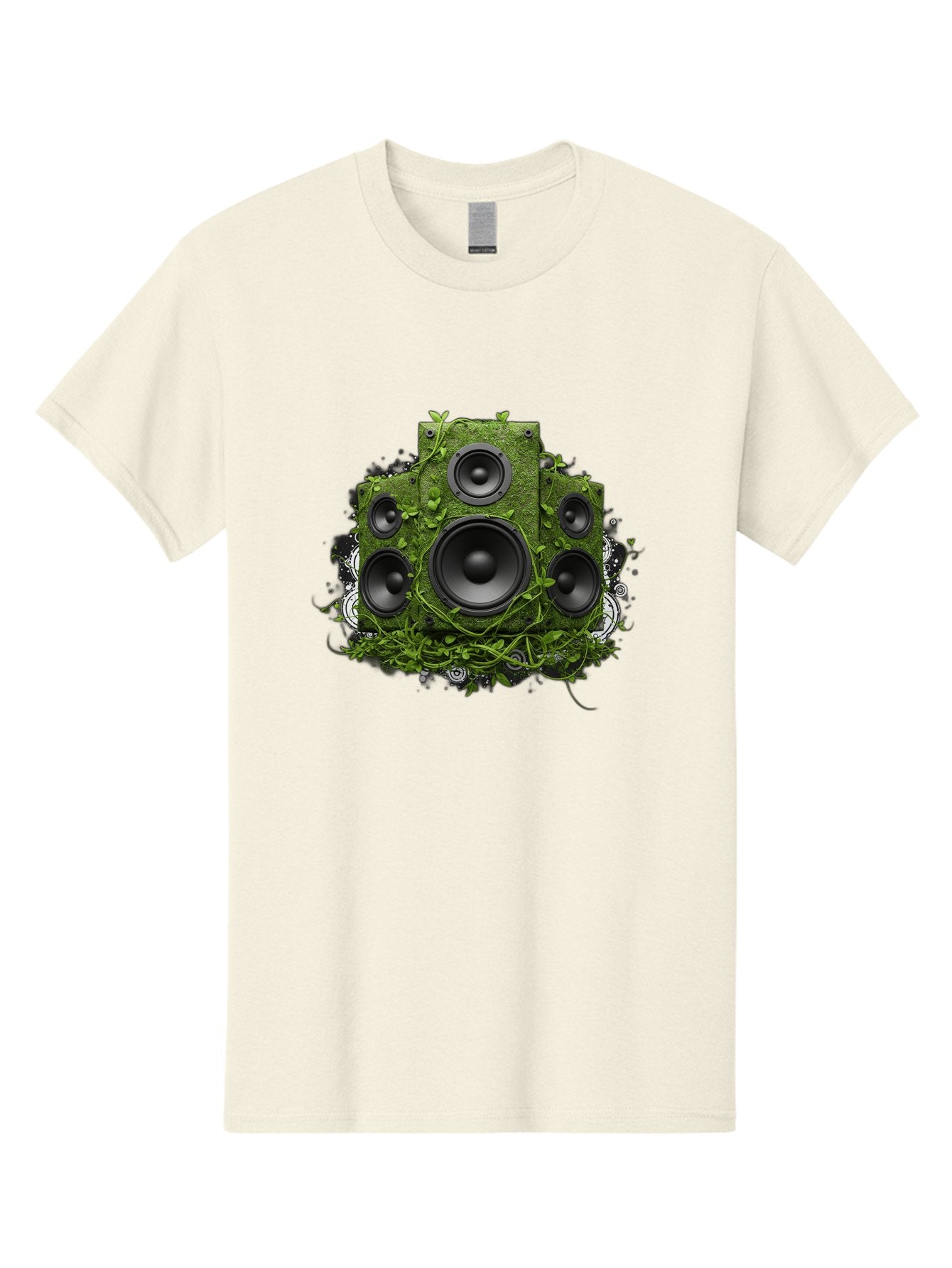 Speakers Men'S Graphic Tee, 100% Cotton, Comfortable Casual Summer Wear, Machine Washable, Grunge Sound System, Vintage Speaker, Overgrown With Vines, Eco-Friendly Audio, Retro Tech, Wild Outdoor Sound, Abstract Art Bad680 7