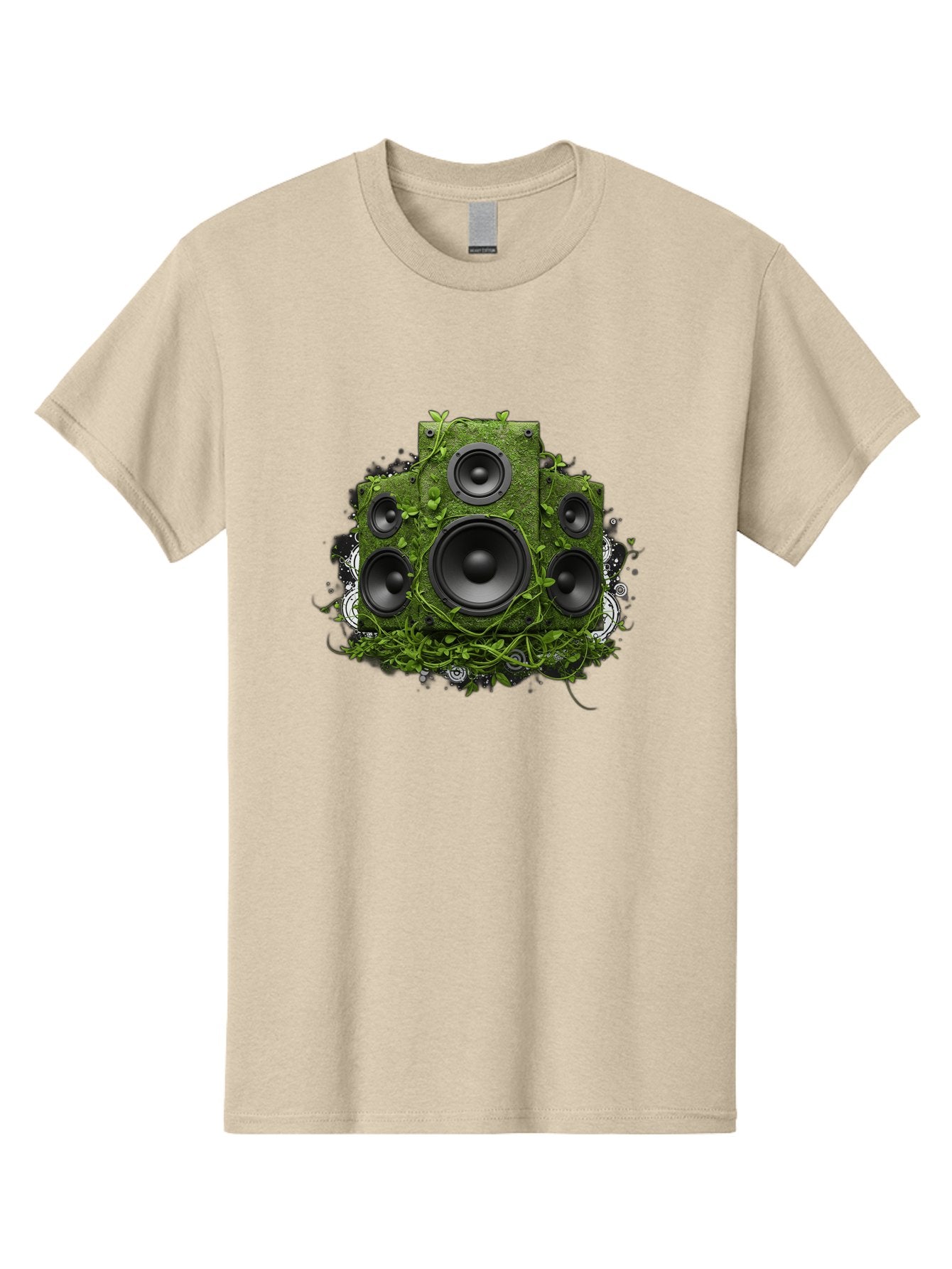 Speakers Men'S Graphic Tee, 100% Cotton, Comfortable Casual Summer Wear, Machine Washable, Grunge Sound System, Vintage Speaker, Overgrown With Vines, Eco-Friendly Audio, Retro Tech, Wild Outdoor Sound, Abstract Art Bad680 6