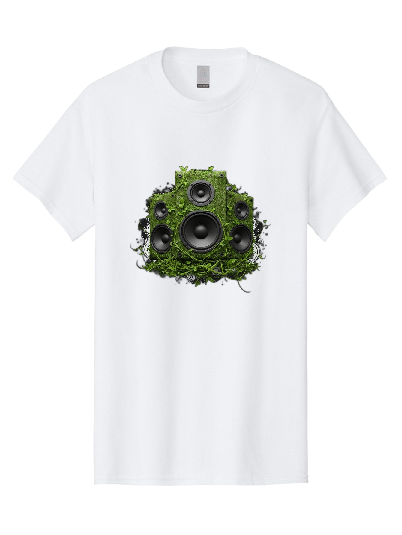 Speakers Men'S Graphic Tee, 100% Cotton, Comfortable Casual Summer Wear, Machine Washable, Grunge Sound System, Vintage Speaker, Overgrown With Vines, Eco-Friendly Audio, Retro Tech, Wild Outdoor Sound, Abstract Art Bad680