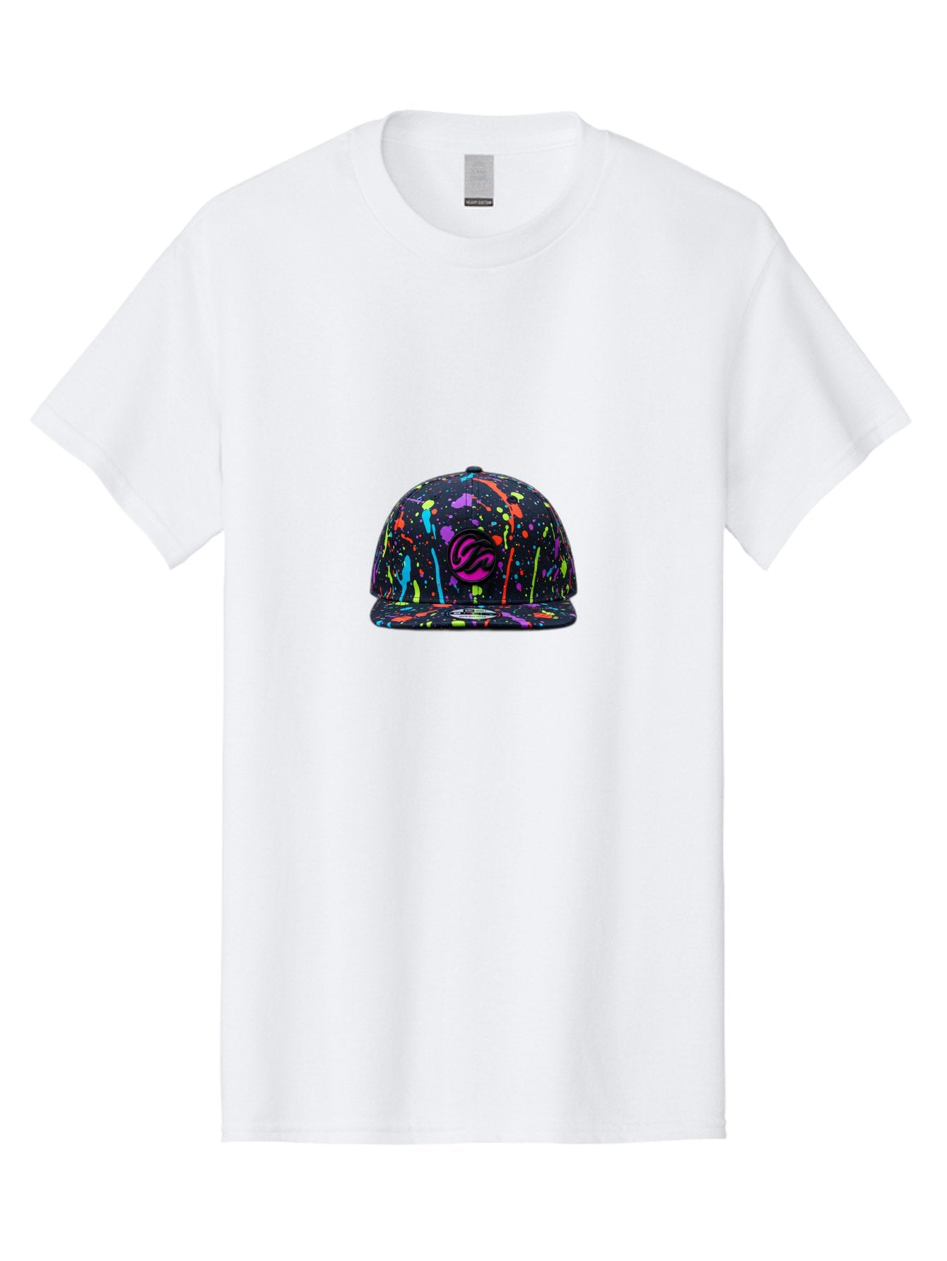 Splatter-Baseball-Cap Men'S Graphic Tee, 100% Cotton, Comfortable Casual Summer Wear, Machine Washable, Streetwear Cap, Snapback Hat, Vibrant Paint Splatters, Multicolored Design, Trendy Fashion Accessory, Urban Style, Bold Graphics, Bad683 11