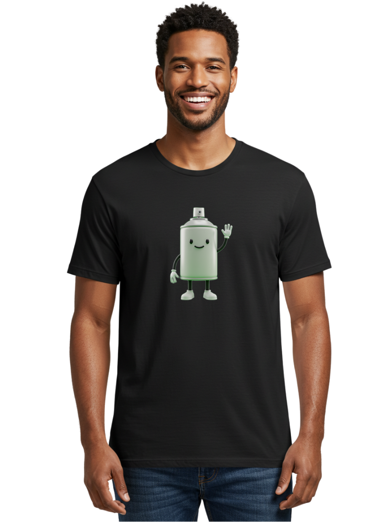 Spray-Can-Character-1 Men'S Graphic Tee, 100% Cotton, Comfortable Casual Summer Wear, Machine Washable, Cartoon Spray Can, Smiling Face, Waving Hand, White Gloves, Black Arms And Legs, Friendly Vibe, Animated Can, Humorous Character, Bad686 29