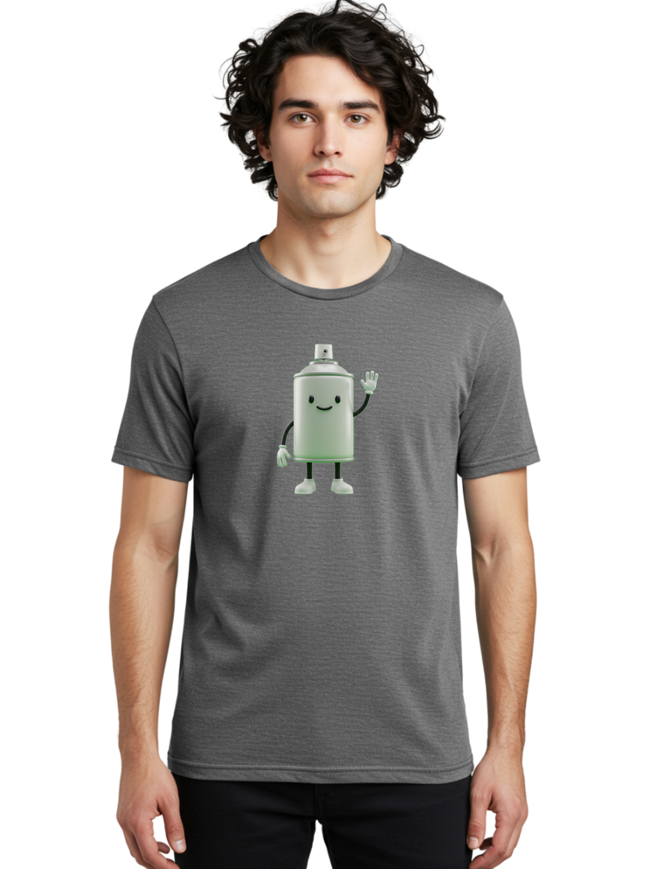 Spray-Can-Character-1 Men'S Graphic Tee, 100% Cotton, Comfortable Casual Summer Wear, Machine Washable, Cartoon Spray Can, Smiling Face, Waving Hand, White Gloves, Black Arms And Legs, Friendly Vibe, Animated Can, Humorous Character, Bad686 18