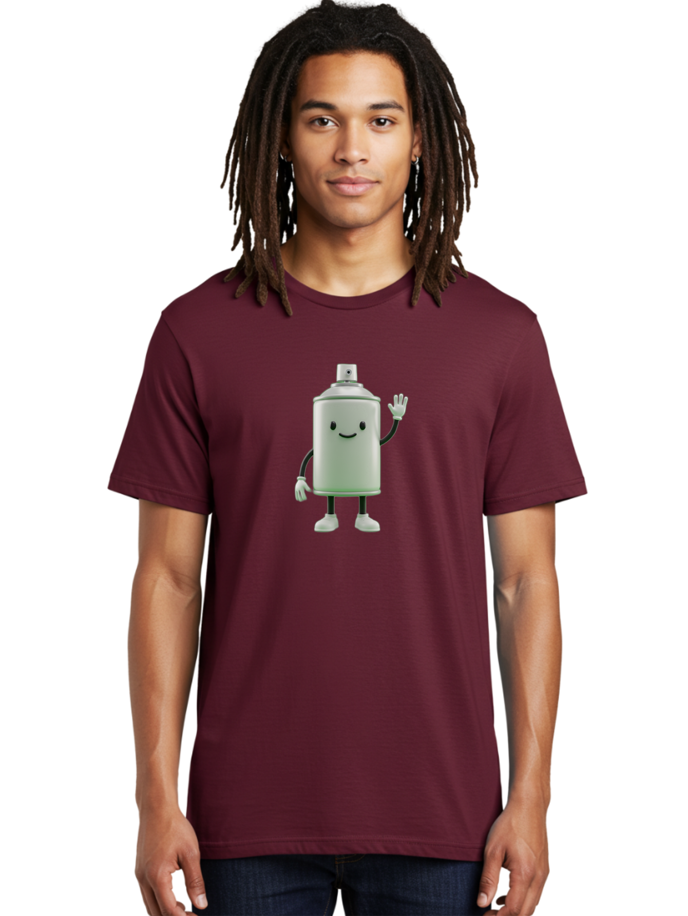 Spray-Can-Character-1 Men'S Graphic Tee, 100% Cotton, Comfortable Casual Summer Wear, Machine Washable, Cartoon Spray Can, Smiling Face, Waving Hand, White Gloves, Black Arms And Legs, Friendly Vibe, Animated Can, Humorous Character, Bad686 16