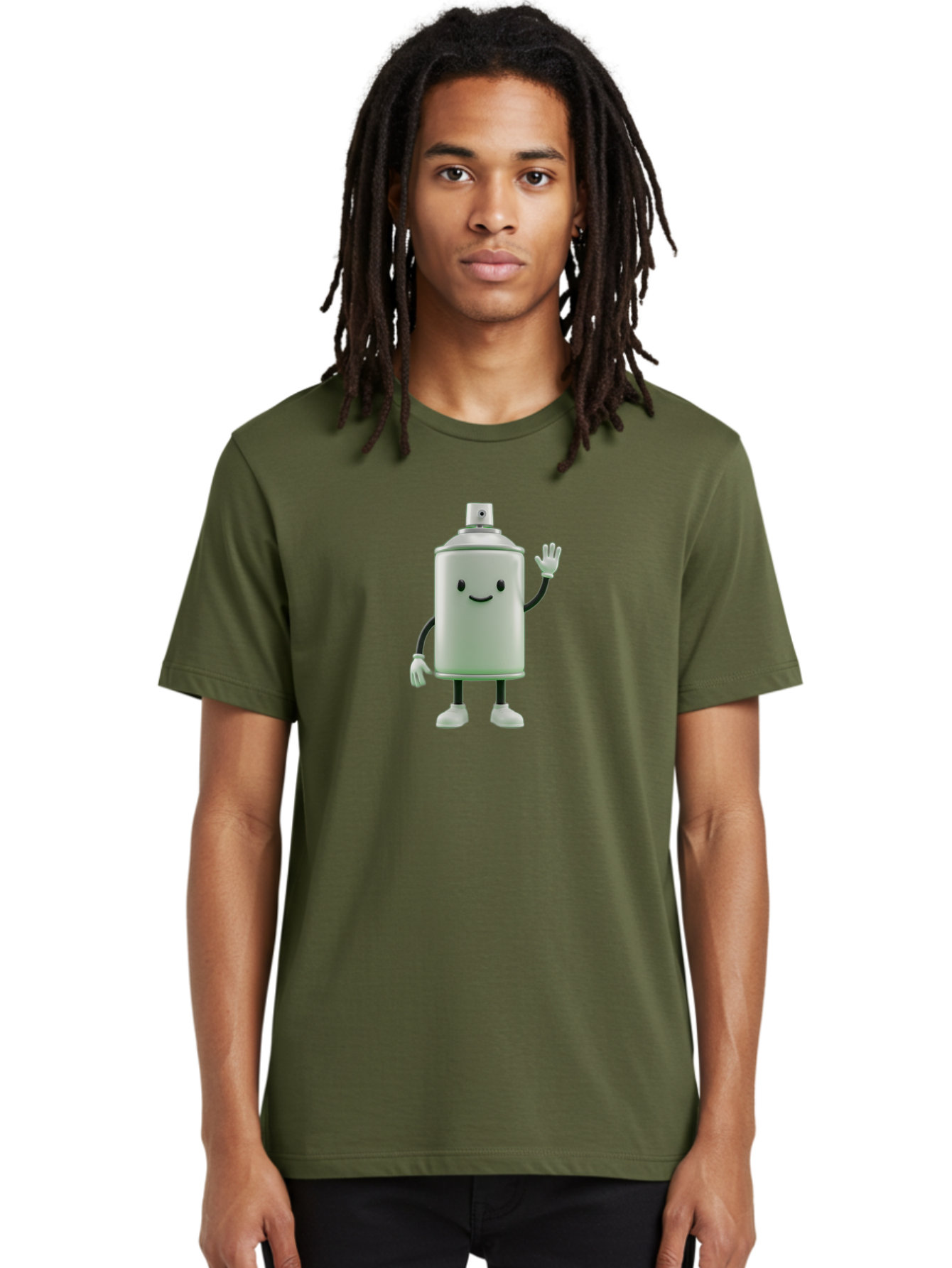 Spray-Can-Character-1 Men'S Graphic Tee, 100% Cotton, Comfortable Casual Summer Wear, Machine Washable, Cartoon Spray Can, Smiling Face, Waving Hand, White Gloves, Black Arms And Legs, Friendly Vibe, Animated Can, Humorous Character, Bad686 23