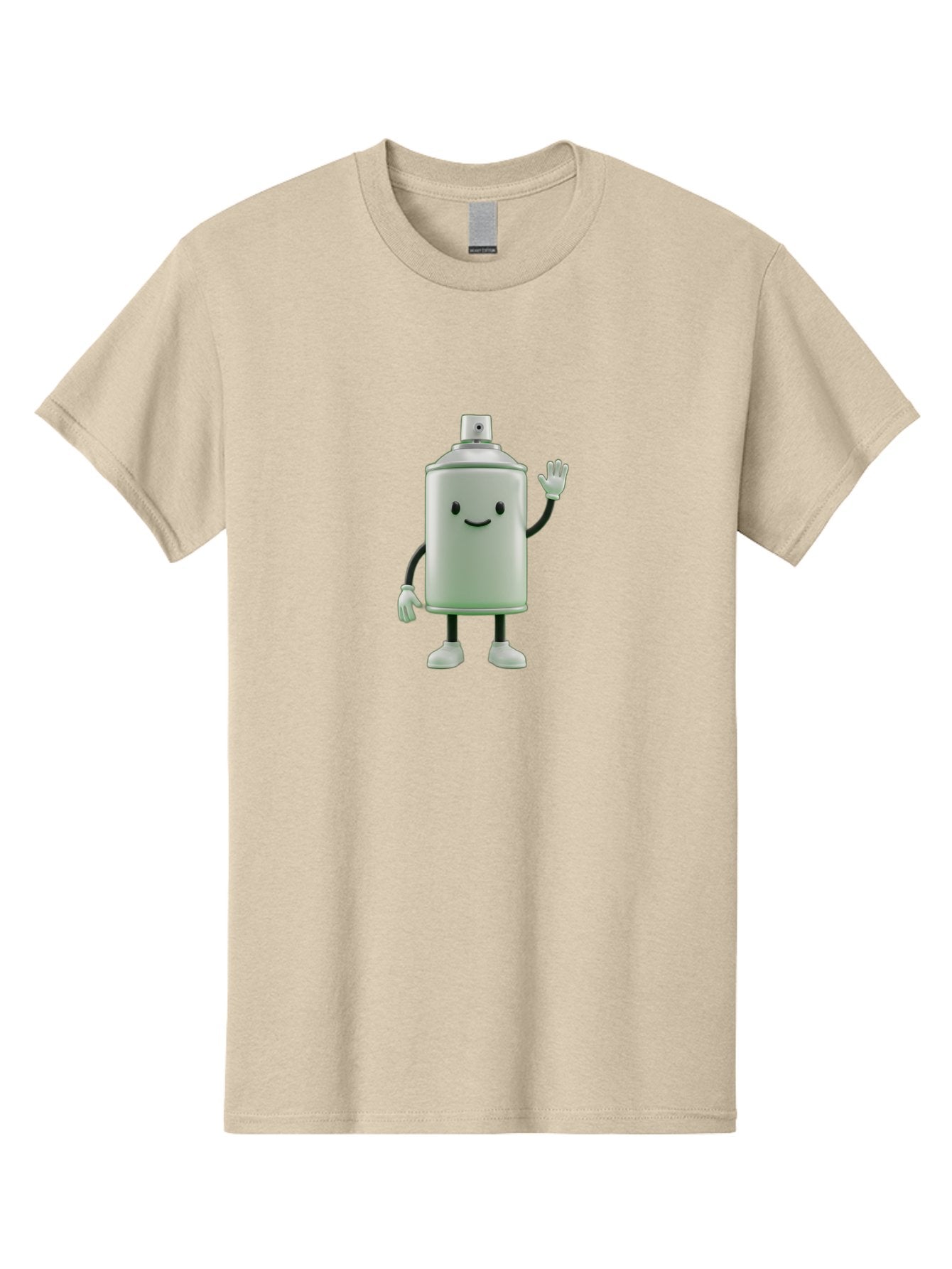 Spray-Can-Character-1 Men'S Graphic Tee, 100% Cotton, Comfortable Casual Summer Wear, Machine Washable, Cartoon Spray Can, Smiling Face, Waving Hand, White Gloves, Black Arms And Legs, Friendly Vibe, Animated Can, Humorous Character, Bad686