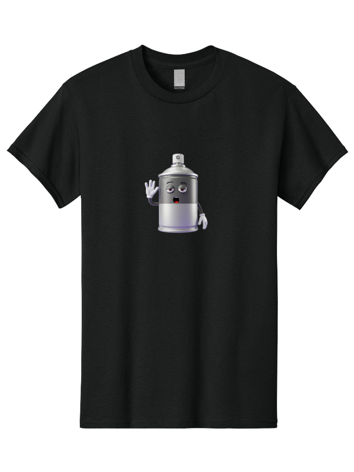 Spray-Can-Character-2 Men'S Graphic Tee, 100% Cotton, Comfortable Casual Summer Wear, Machine Washable, Funny Cartoon Character, Anthropomorphic Spray Can, Gray And White, Waving Hand, Cute Face, Black Eyes, Red Mouth, Bad687 3
