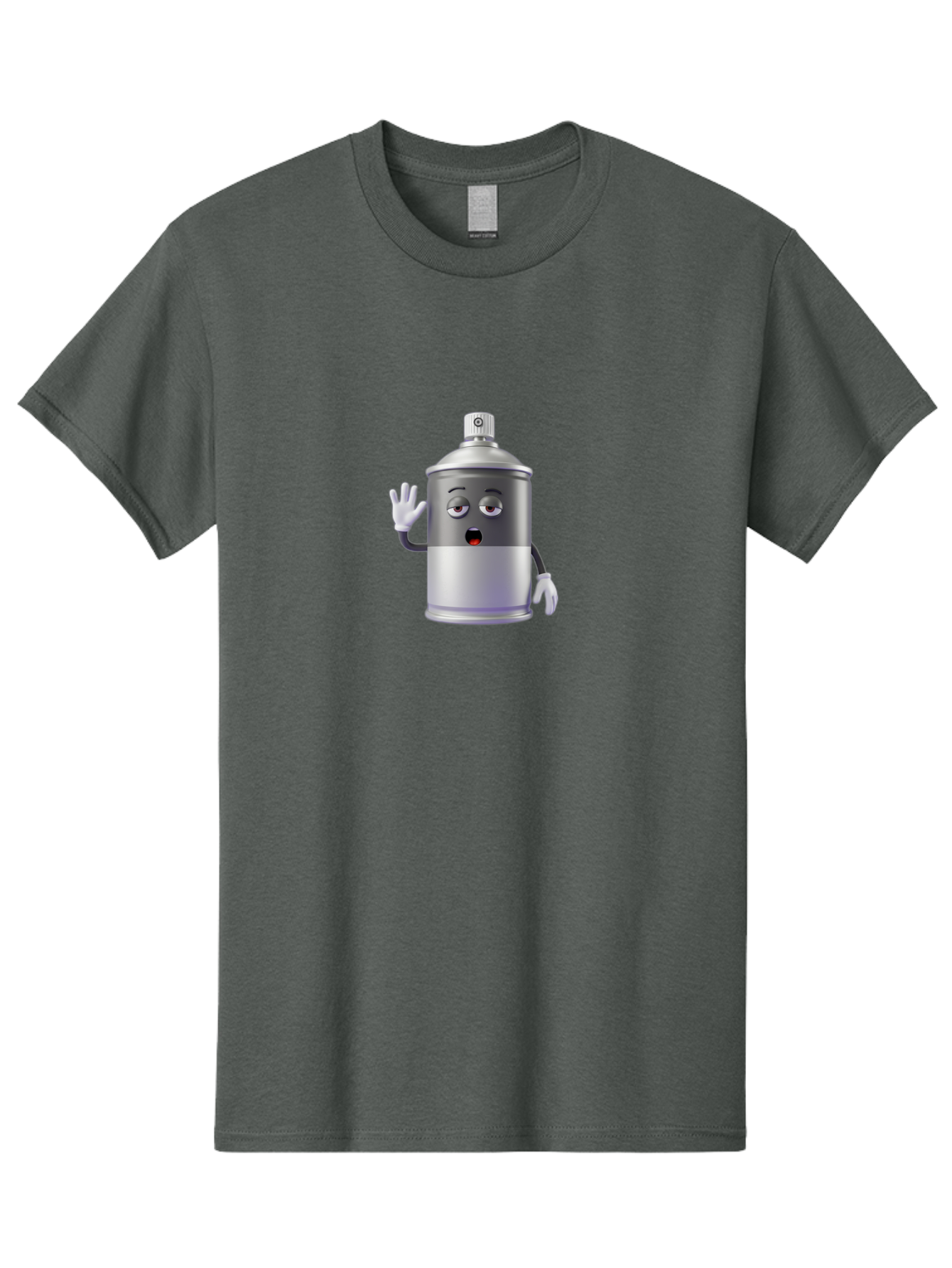Spray-Can-Character-2 Men'S Graphic Tee, 100% Cotton, Comfortable Casual Summer Wear, Machine Washable, Funny Cartoon Character, Anthropomorphic Spray Can, Gray And White, Waving Hand, Cute Face, Black Eyes, Red Mouth, Bad687 7