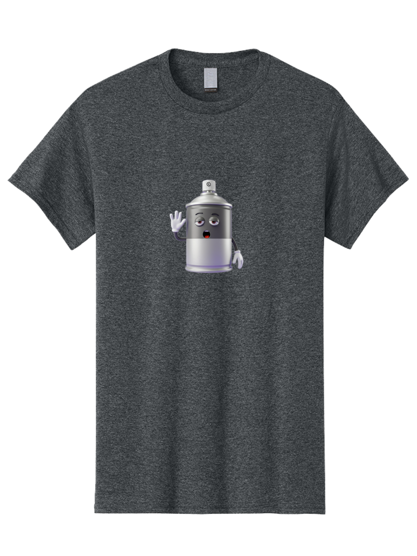 Spray-Can-Character-2 Men'S Graphic Tee, 100% Cotton, Comfortable Casual Summer Wear, Machine Washable, Funny Cartoon Character, Anthropomorphic Spray Can, Gray And White, Waving Hand, Cute Face, Black Eyes, Red Mouth, Bad687 5