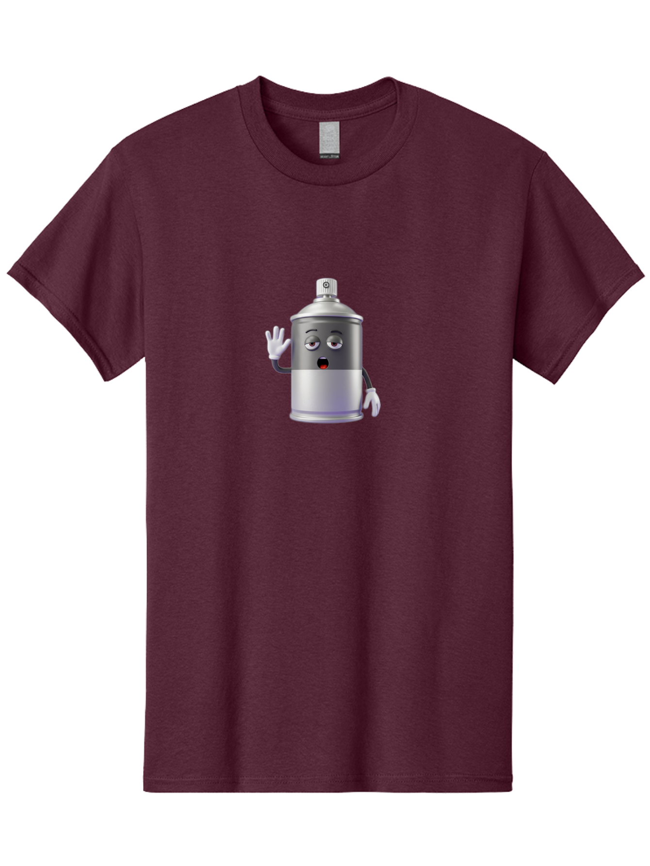 Spray-Can-Character-2 Men'S Graphic Tee, 100% Cotton, Comfortable Casual Summer Wear, Machine Washable, Funny Cartoon Character, Anthropomorphic Spray Can, Gray And White, Waving Hand, Cute Face, Black Eyes, Red Mouth, Bad687 8