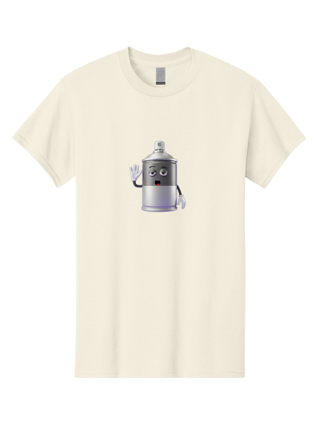 Spray-Can-Character-2 Men'S Graphic Tee, 100% Cotton, Comfortable Casual Summer Wear, Machine Washable, Funny Cartoon Character, Anthropomorphic Spray Can, Gray And White, Waving Hand, Cute Face, Black Eyes, Red Mouth, Bad687 4