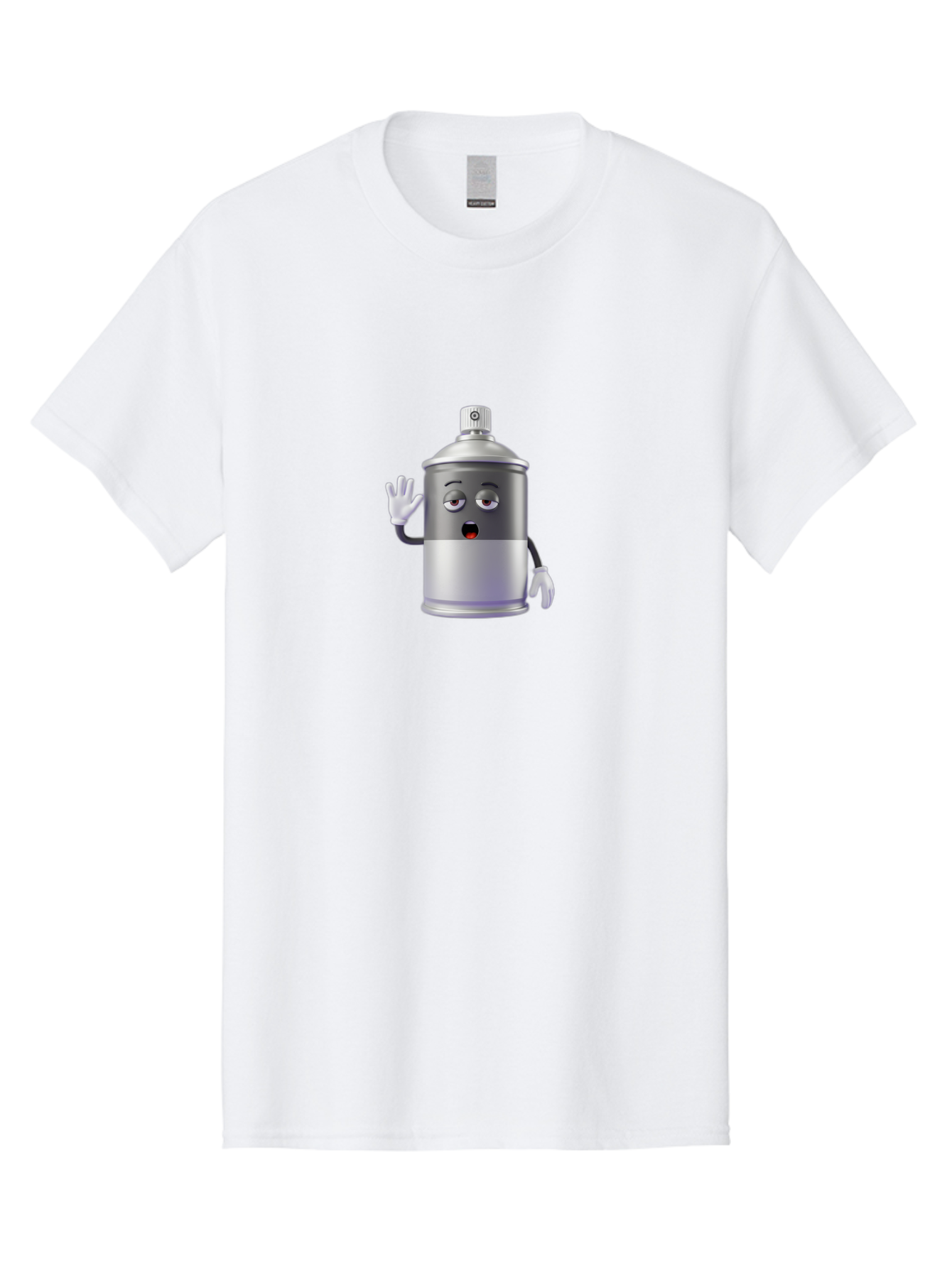 Spray-Can-Character-2 Men'S Graphic Tee, 100% Cotton, Comfortable Casual Summer Wear, Machine Washable, Funny Cartoon Character, Anthropomorphic Spray Can, Gray And White, Waving Hand, Cute Face, Black Eyes, Red Mouth, Bad687 15
