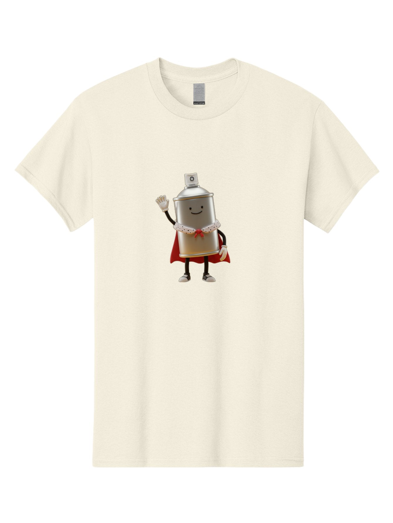 Spray-Can-Hero Men'S Graphic Tee, 100% Cotton, Comfortable Casual Summer Wear, Machine Washable, Spray Can Character, Street Art, Urban Creativity, Silver Can, Red Cape, Friendly Gesture, Cartoon Style, Streetwear Inspiration, Bad689 15