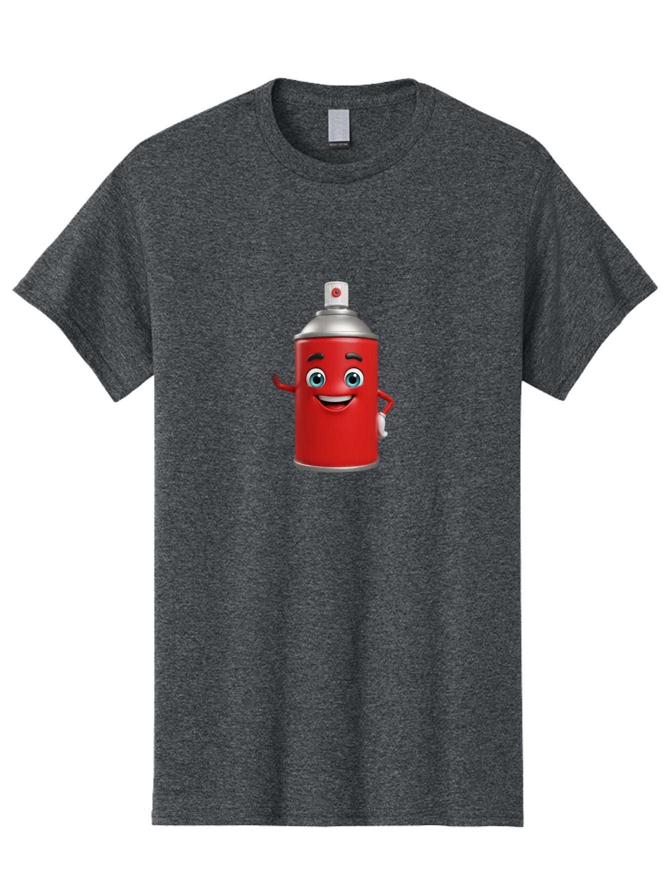 Spray-Can Men'S Graphic Tee, 100% Cotton, Comfortable Casual Summer Wear, Machine Washable, Cartoon Spray Paint Can, Red Color, Silver Cap, Smiling Face, Blue Eyes, Red And White Nozzle, Hand-Holding Gesture, Street Art, Graffiti, Bad691 7