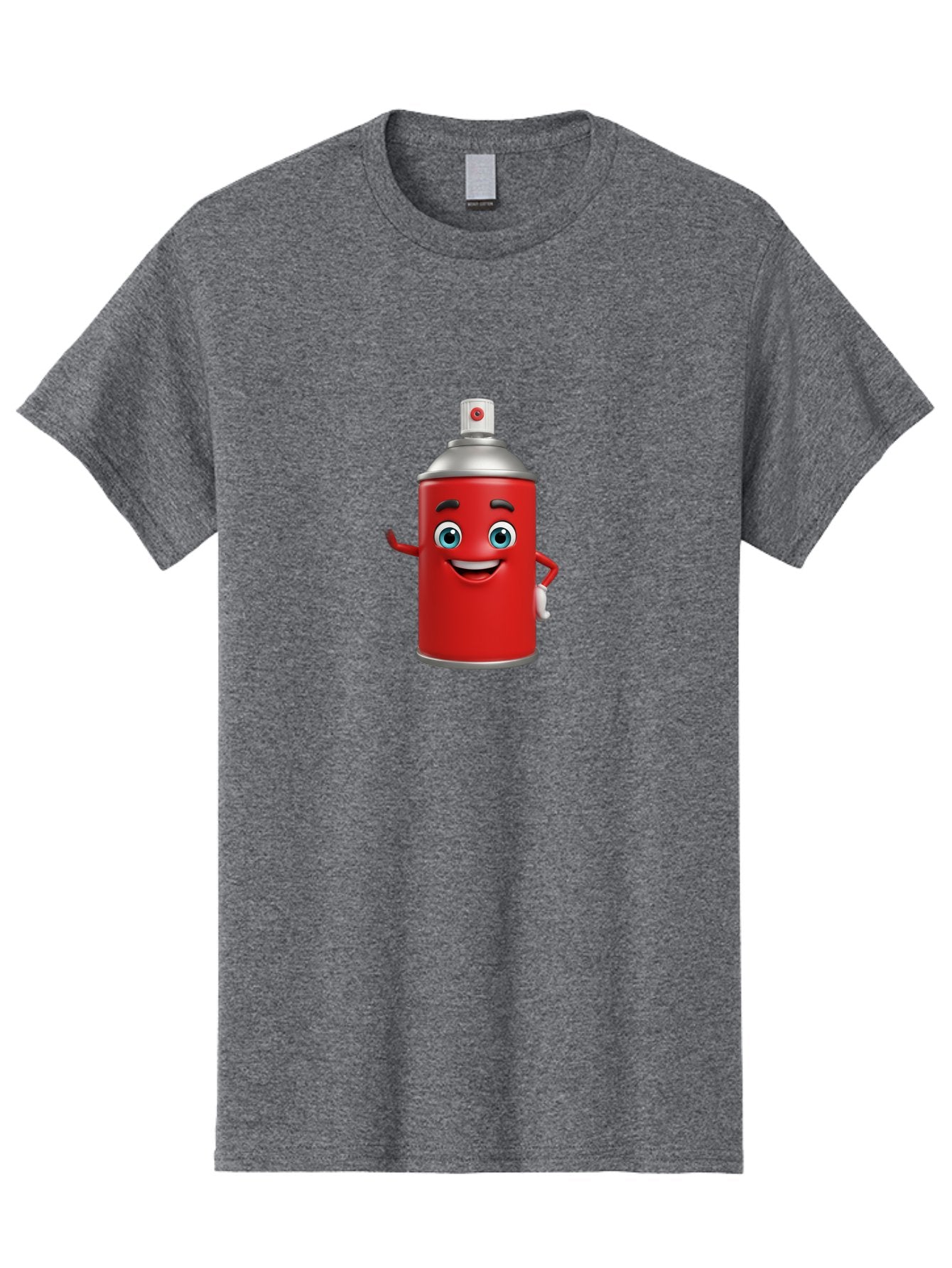 Spray-Can Men'S Graphic Tee, 100% Cotton, Comfortable Casual Summer Wear, Machine Washable, Cartoon Spray Paint Can, Red Color, Silver Cap, Smiling Face, Blue Eyes, Red And White Nozzle, Hand-Holding Gesture, Street Art, Graffiti, Bad691 4