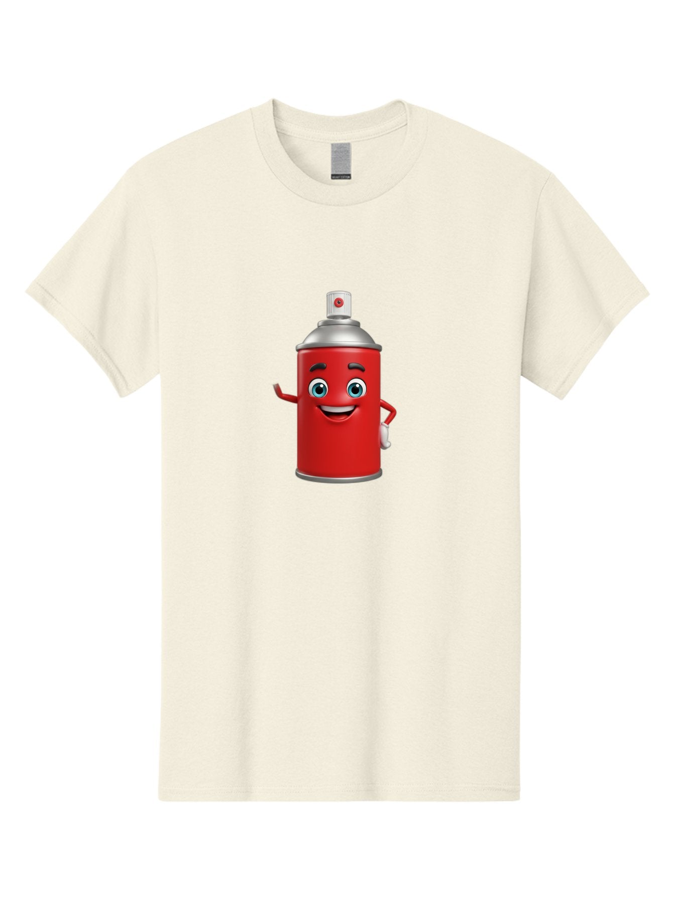 Spray-Can Men'S Graphic Tee, 100% Cotton, Comfortable Casual Summer Wear, Machine Washable, Cartoon Spray Paint Can, Red Color, Silver Cap, Smiling Face, Blue Eyes, Red And White Nozzle, Hand-Holding Gesture, Street Art, Graffiti, Bad691 12