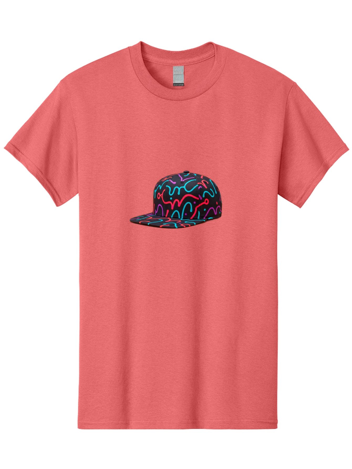 Squiggly-Baseball-Cap Men'S Graphic Tee, 100% Cotton, Comfortable Casual Summer Wear, Machine Washable, Snapback Hat, Neon Squiggles, Black Hat, Vibrant Colors, Streetwear Fashion, Trendy Accessories, Casual Style, Hat Fashion Bad697