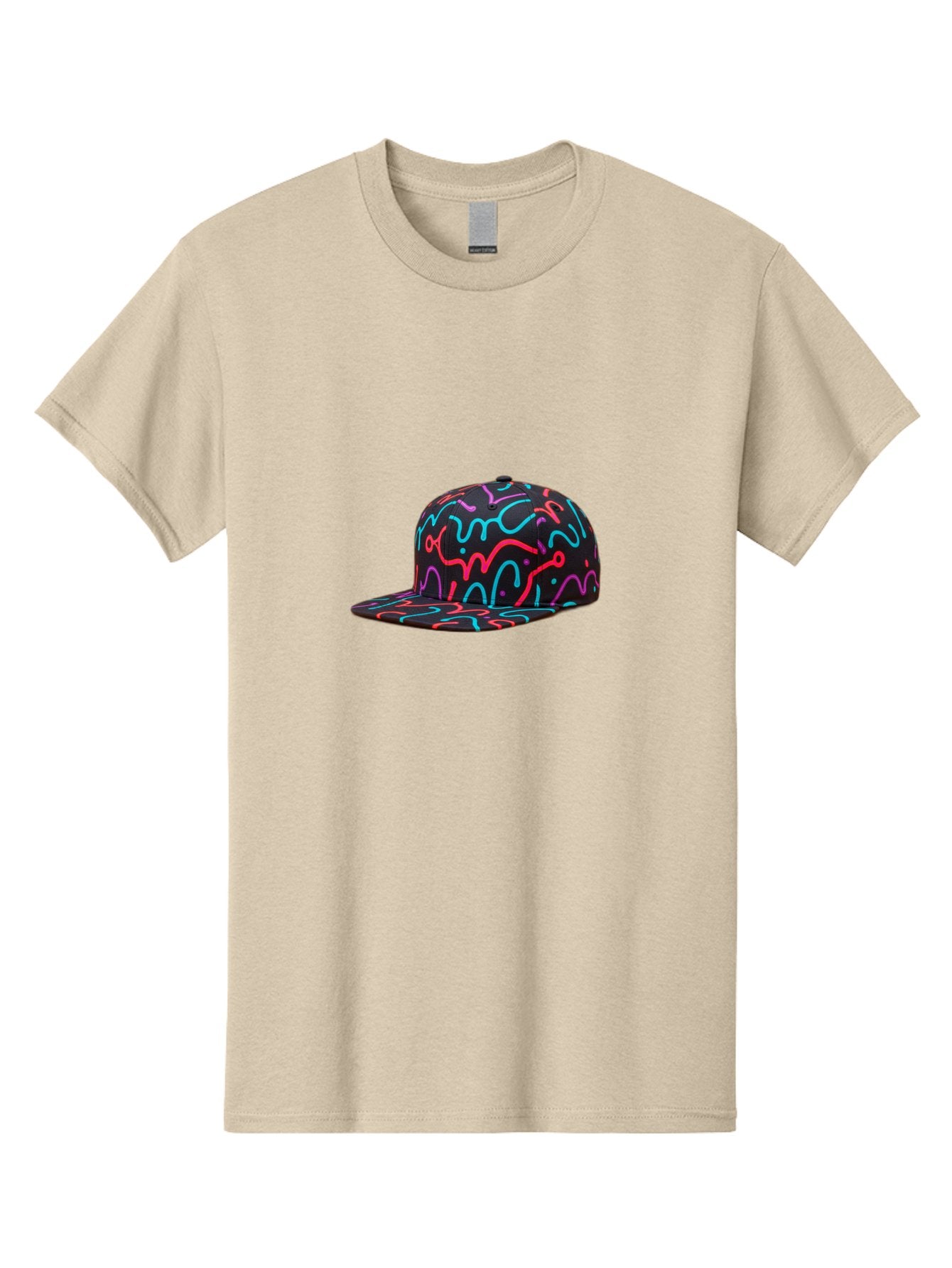 Squiggly-Baseball-Cap Men'S Graphic Tee, 100% Cotton, Comfortable Casual Summer Wear, Machine Washable, Snapback Hat, Neon Squiggles, Black Hat, Vibrant Colors, Streetwear Fashion, Trendy Accessories, Casual Style, Hat Fashion Bad697 14