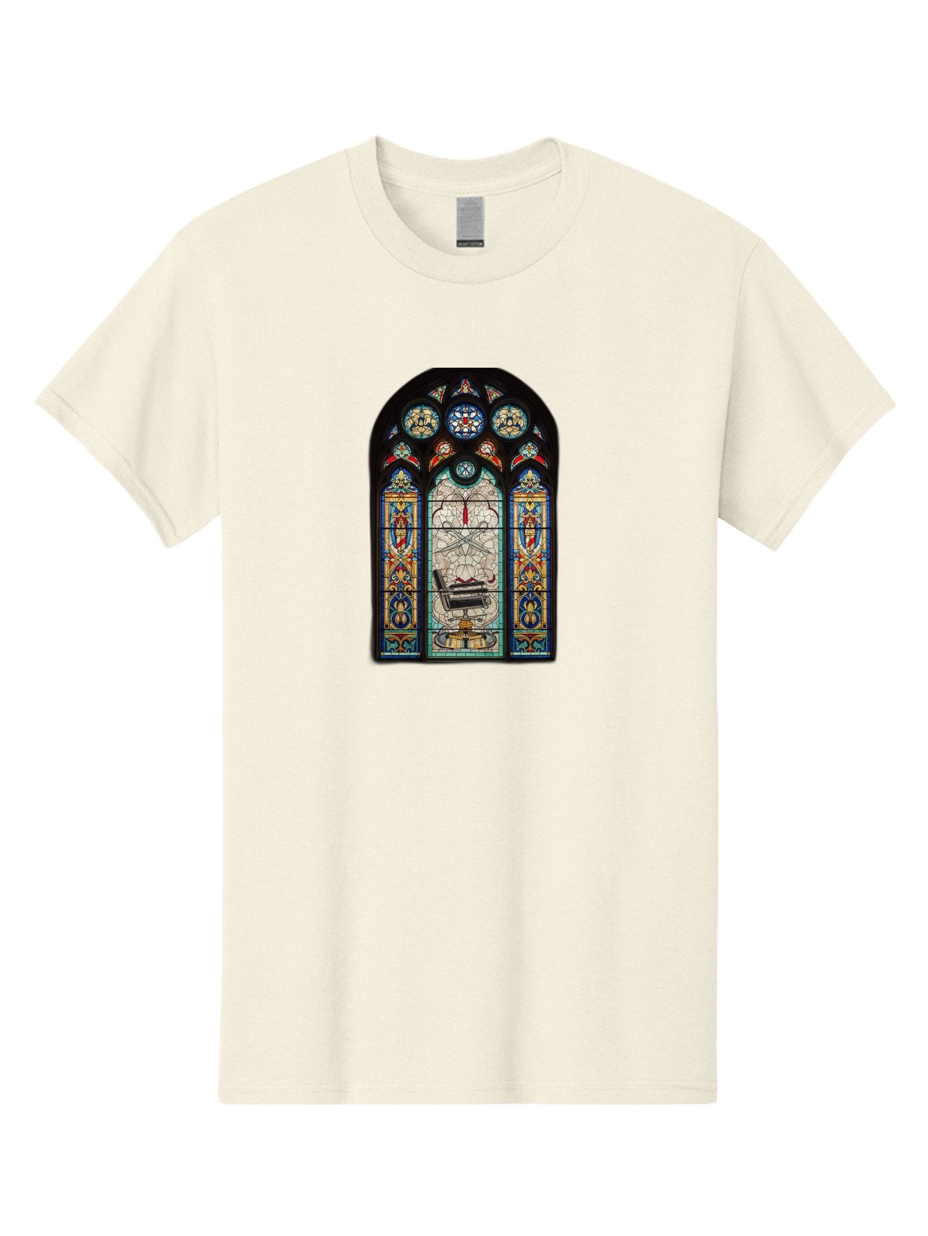 Stained-Glass-Window-With-Organ Men'S Graphic Tee, 100% Cotton, Comfortable Casual Summer Wear, Machine Washable, Stained Glass Art, Gothic Style, Religious Symbolism, Sacred Imagery, Colorful Patterns, Intricate Design, Ornate Details, Bad700 6