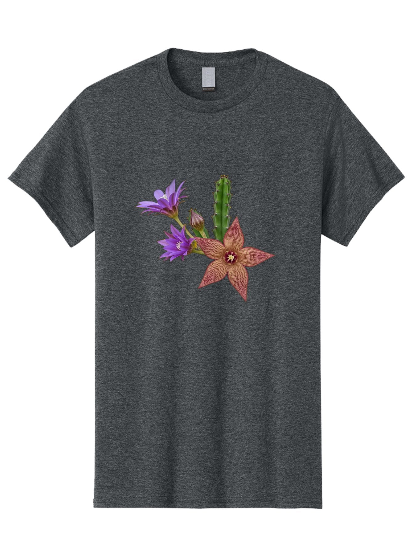 Stapelia-Grandiflora Men'S Graphic Tee, 100% Cotton, Comfortable Casual Summer Wear, Machine Washable, Starfish Cactus, Carrion Flowers, Succulent Plant, Exotic Blooms, Desert Flora, Unusual Flowers, Purple And Brown Petals, Unique Texture, Bad701 6